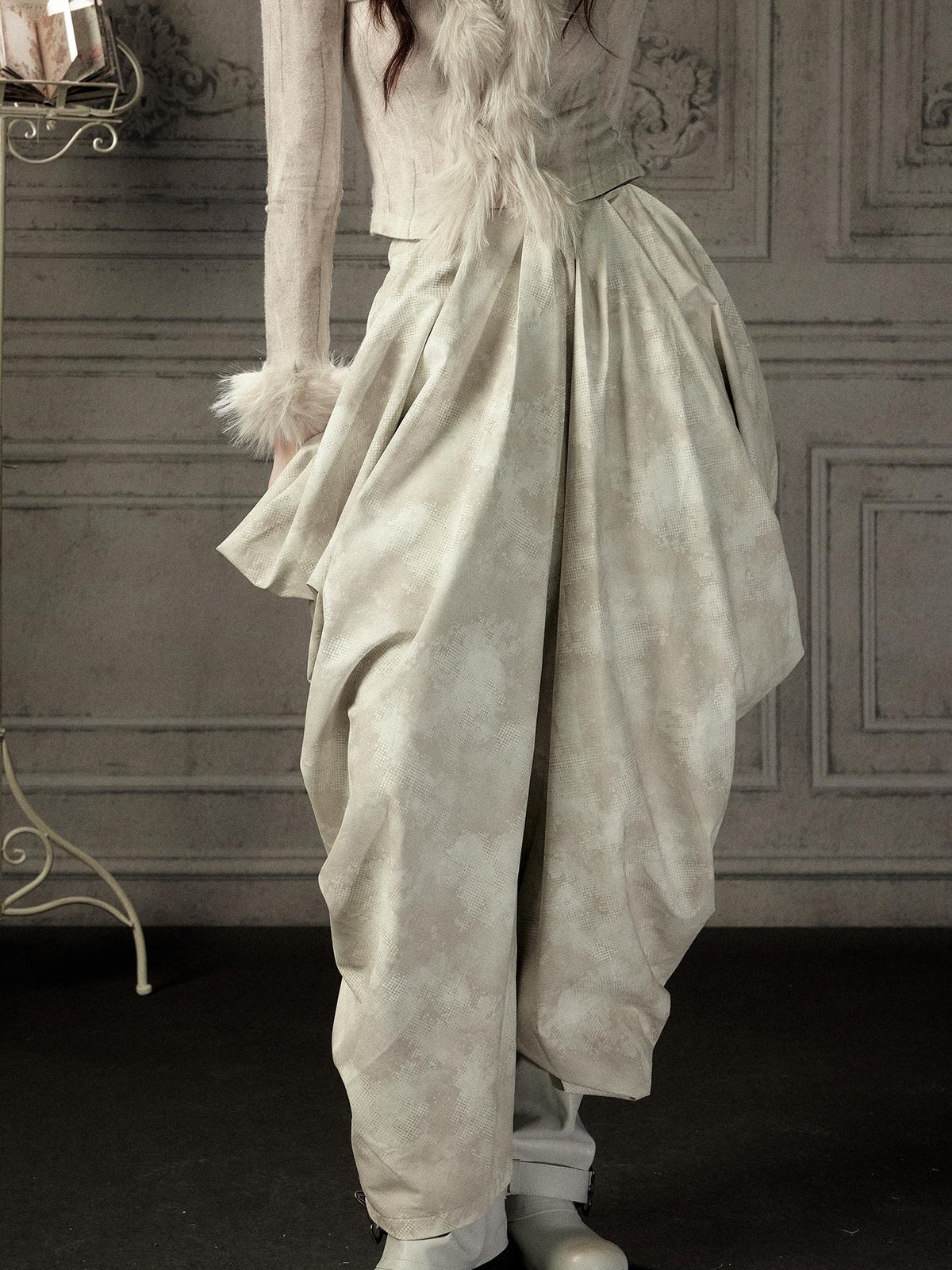 ALL iN plan Beige Asymmetric Draped Pleated Women&