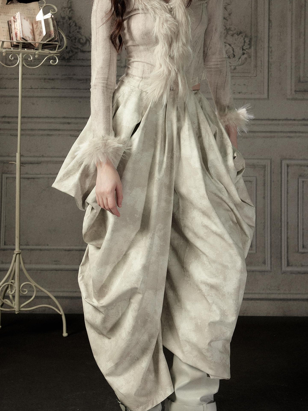 ALL iN plan Beige Asymmetric Draped Pleated Women&