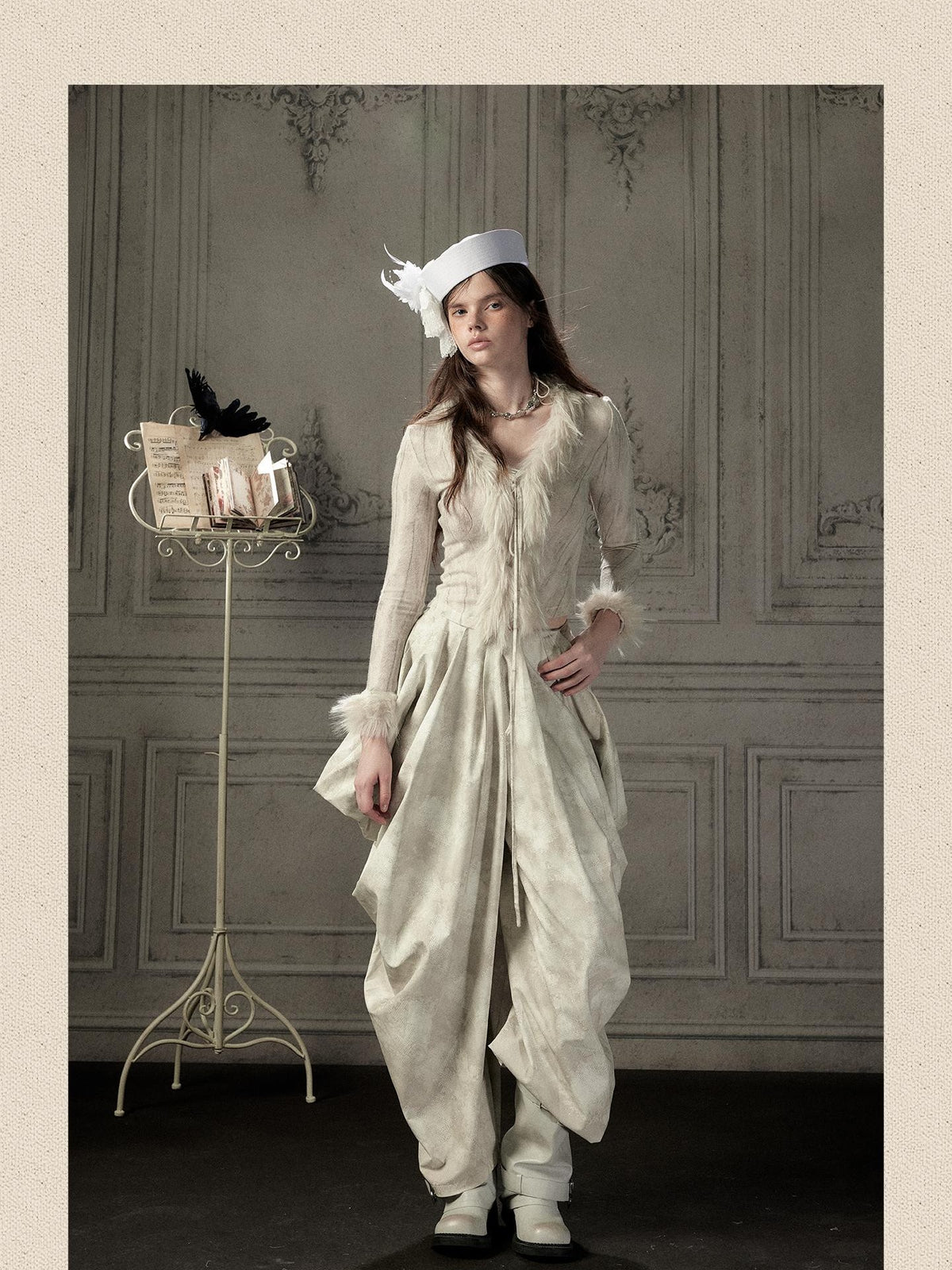 ALL iN plan Beige Asymmetric Draped Pleated Women&