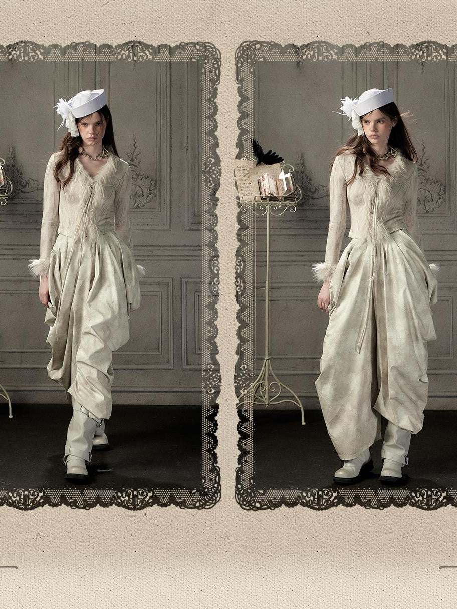 ALL iN plan Beige Asymmetric Draped Pleated Women&