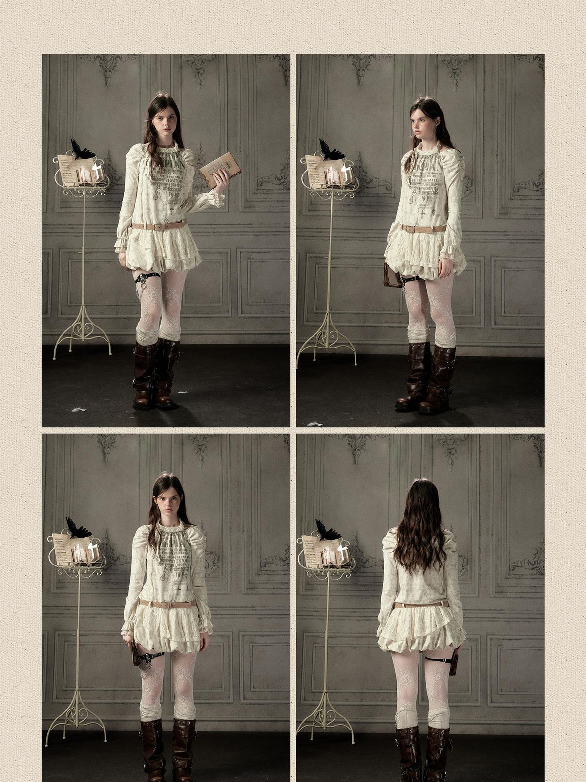 ALL iN plan Beige Halter Lace Spliced Long Sleeve Women&
