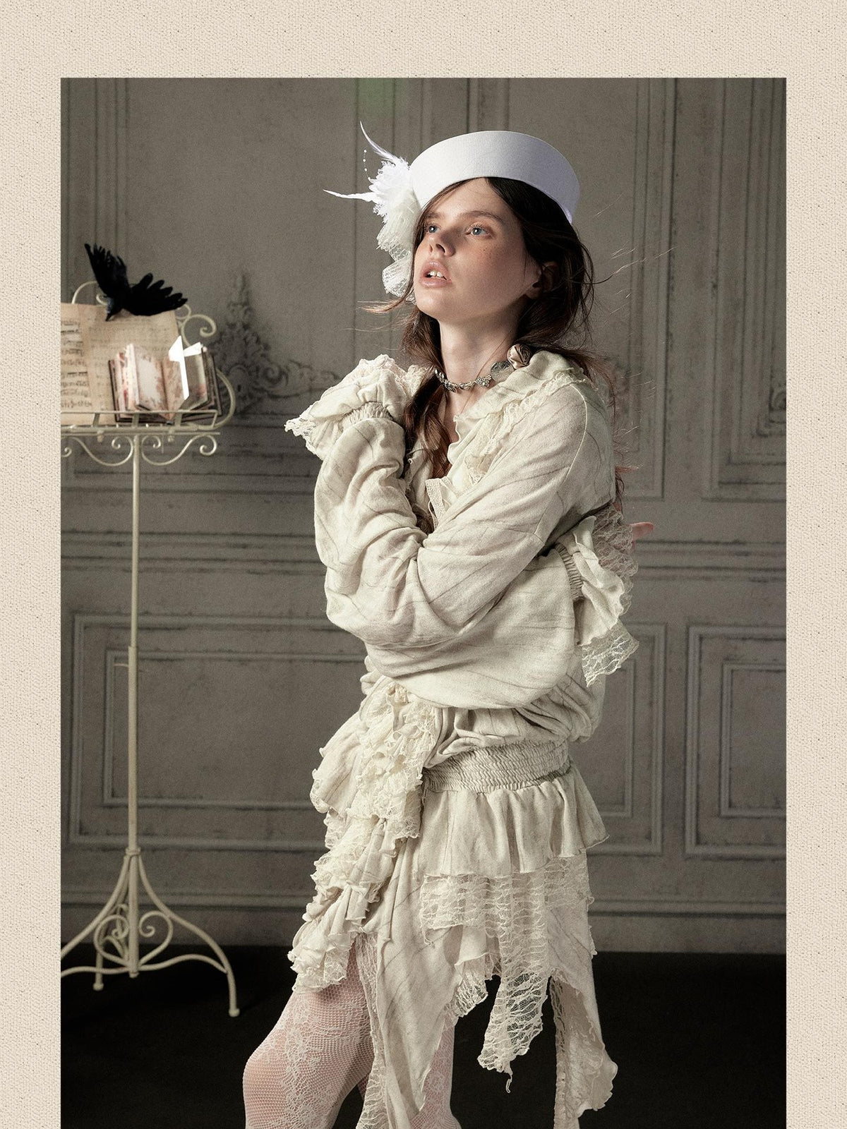 ALL iN plan Beige Lace Long Sleeve Women&