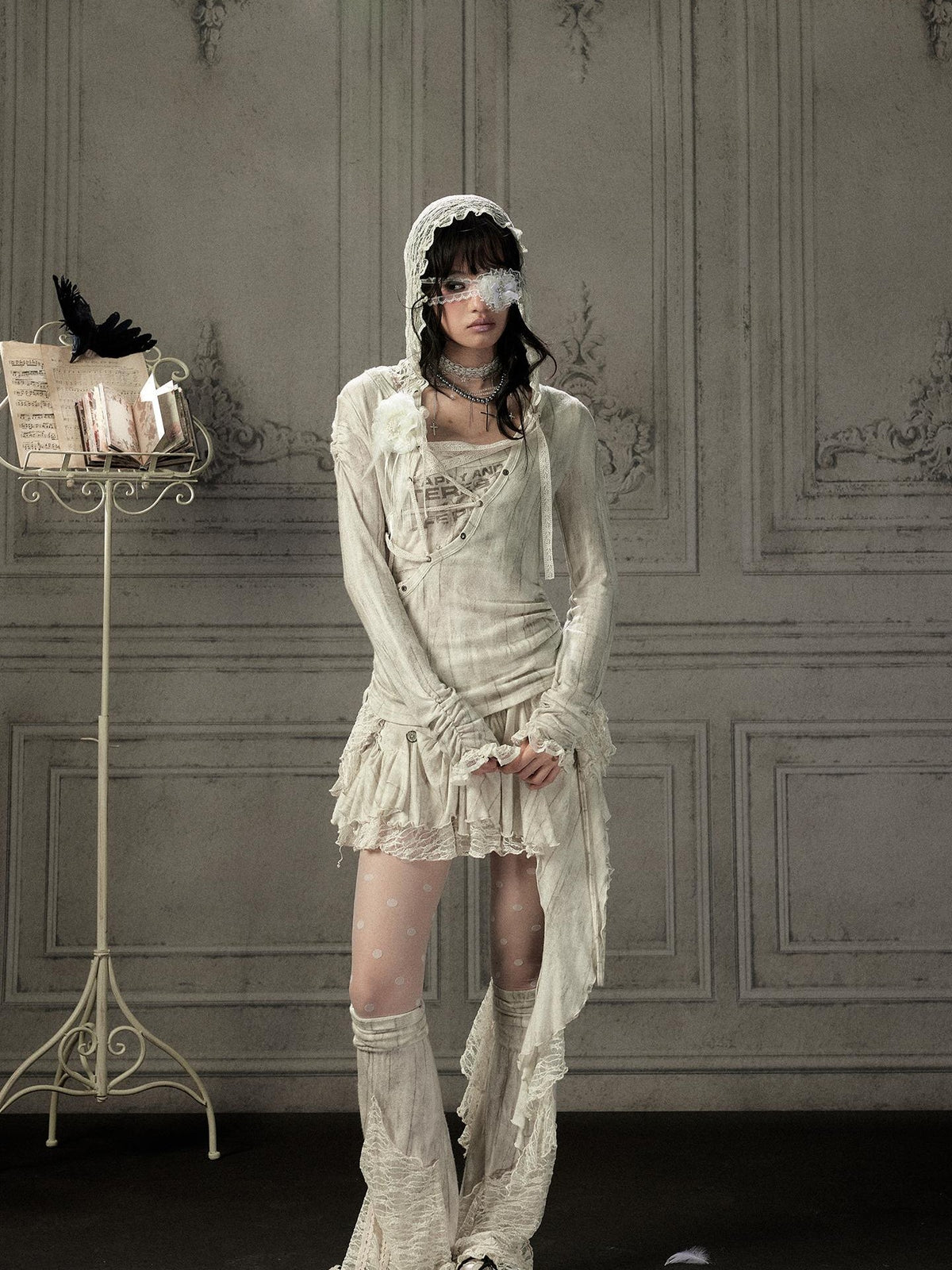 ALL iN plan Beige Lace Spliced Tie Front Women&