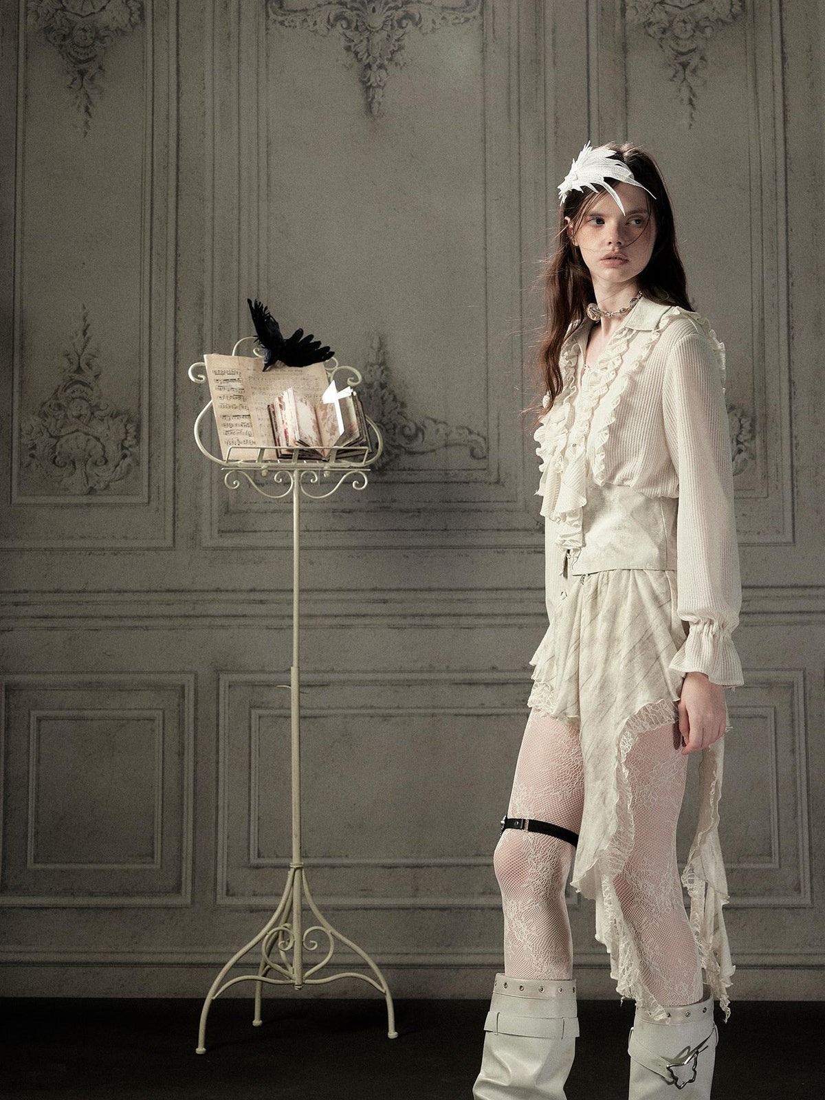 ALL iN plan Beige Ruffled Lapel Waist Cinched Women&
