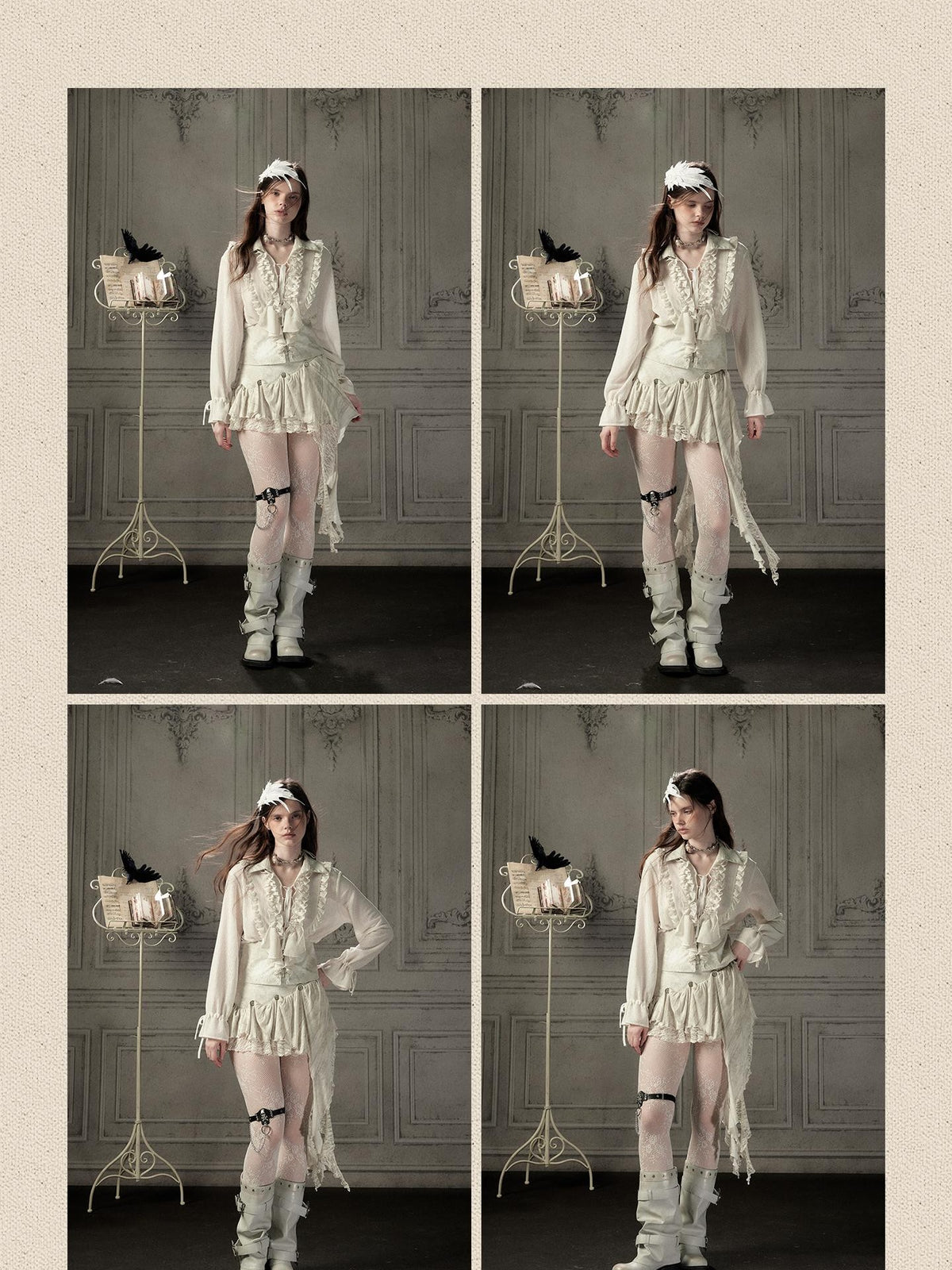 ALL iN plan Beige Ruffled Lapel Waist Cinched Women&