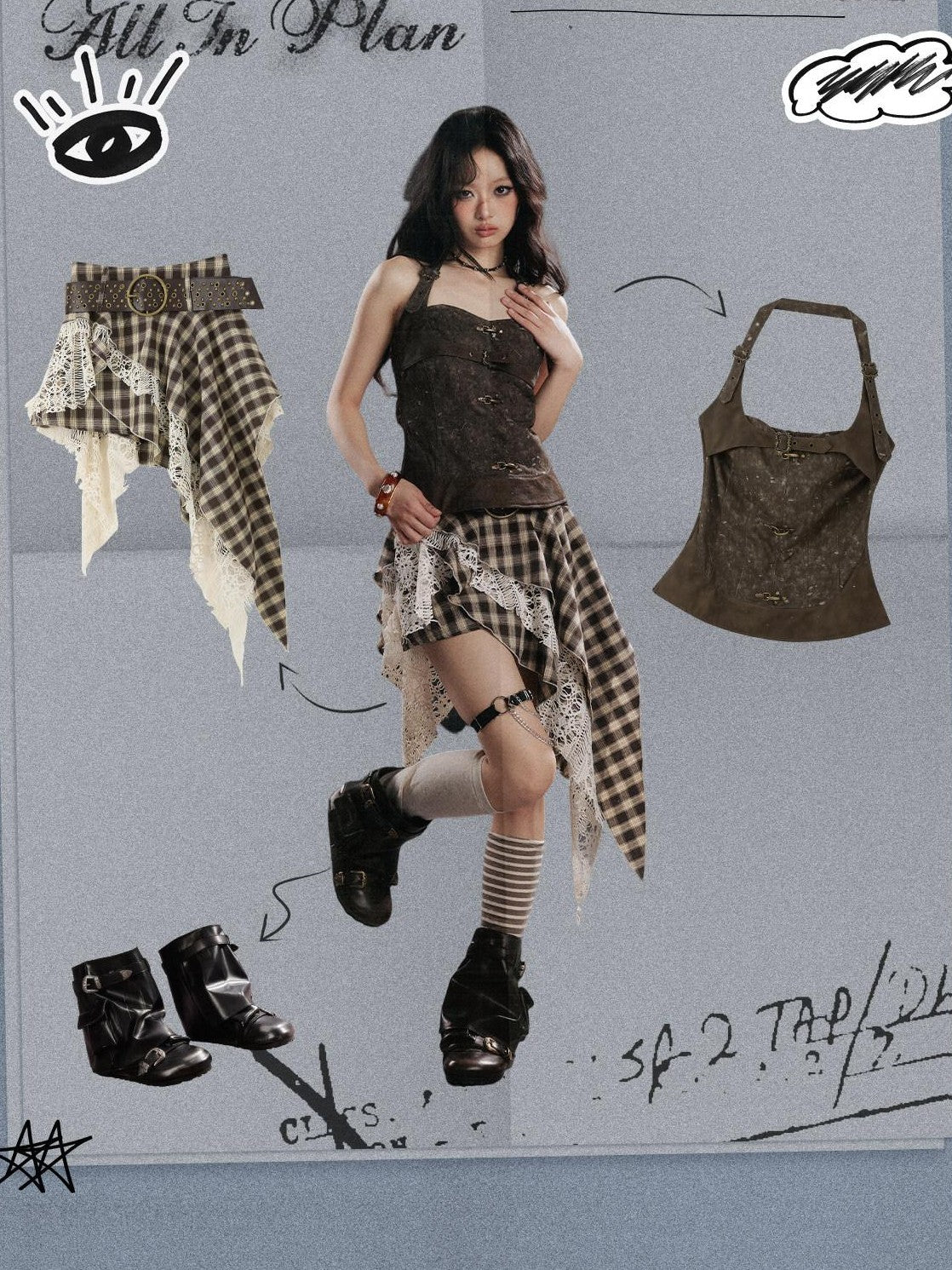 ALL iN plan Checked Halter Neck Tie Back Slim Crop Women&