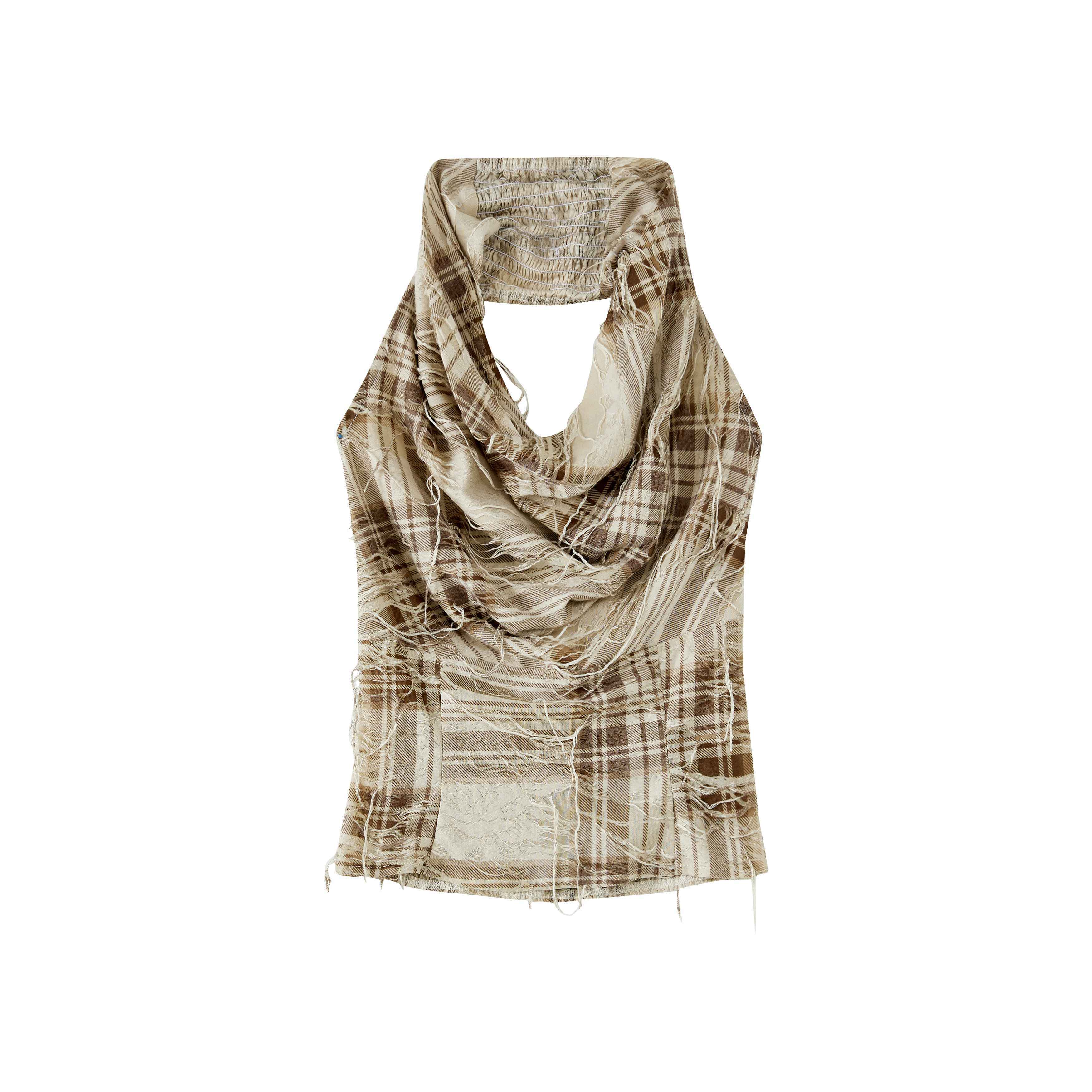 ALL_iN_plan_Cropped_Tassel_Plaid_Retro_Draped_Neck_Women&
