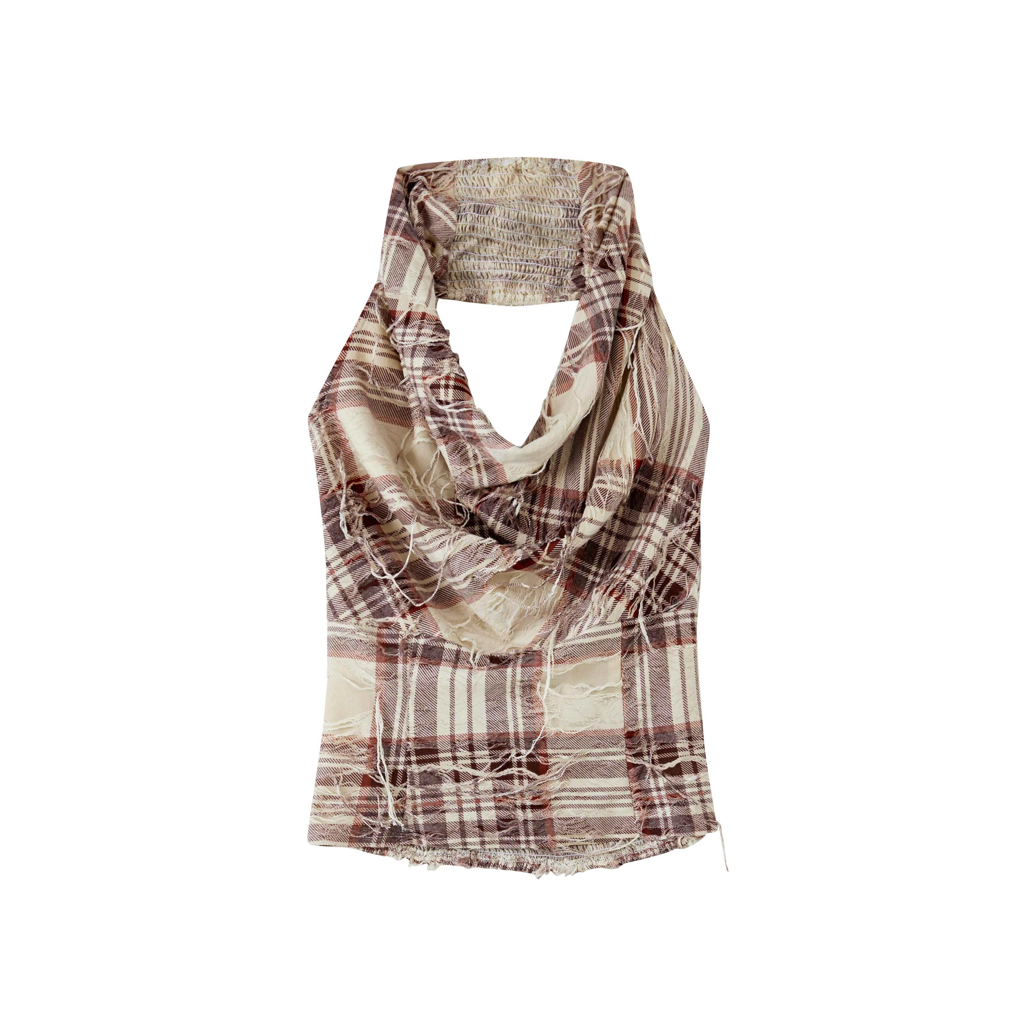 ALL_iN_plan_Cropped_Tassel_Plaid_Retro_Draped_Neck_Women&