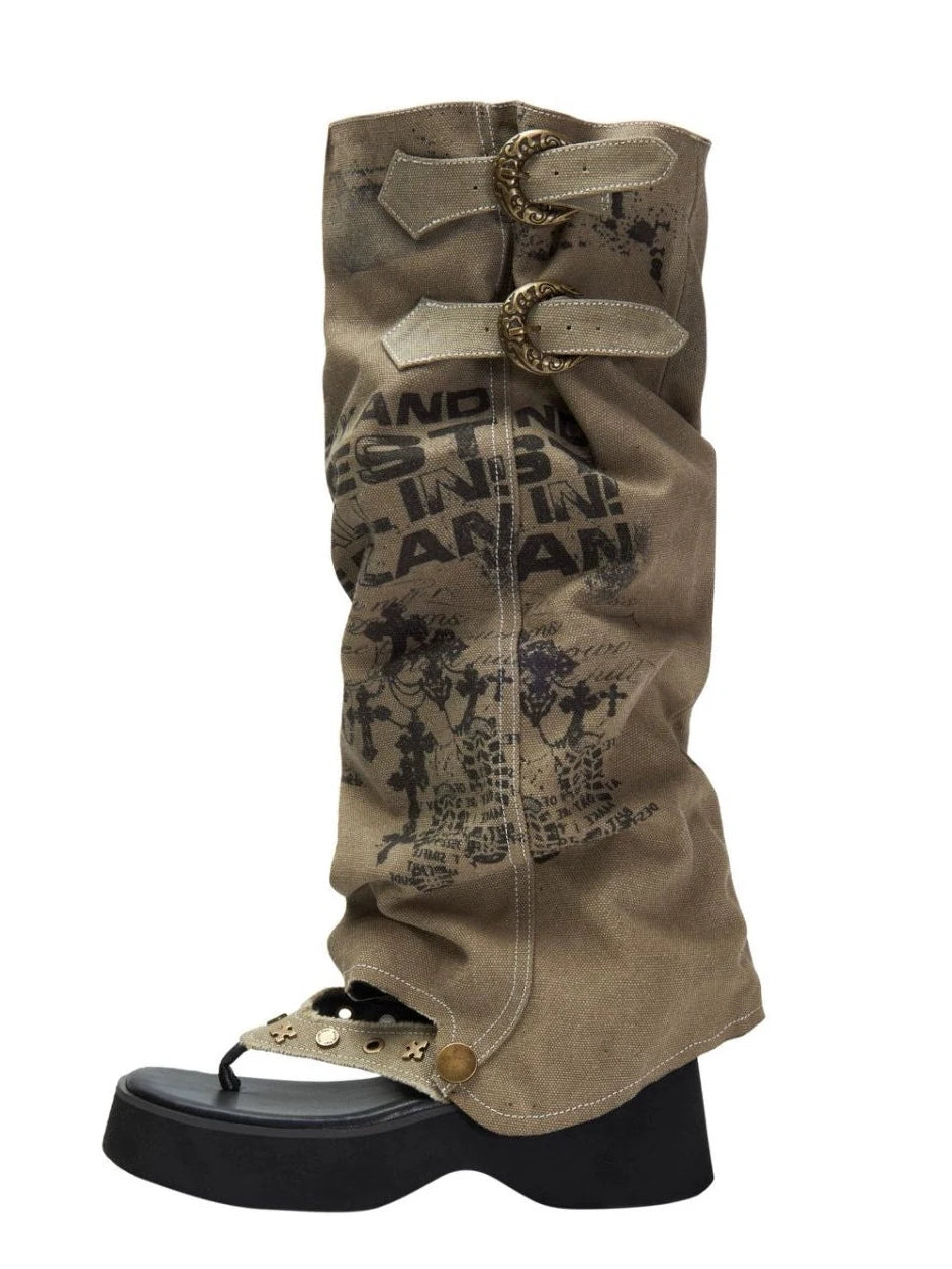 Detachable Leg Warmer Platform Flip Flops