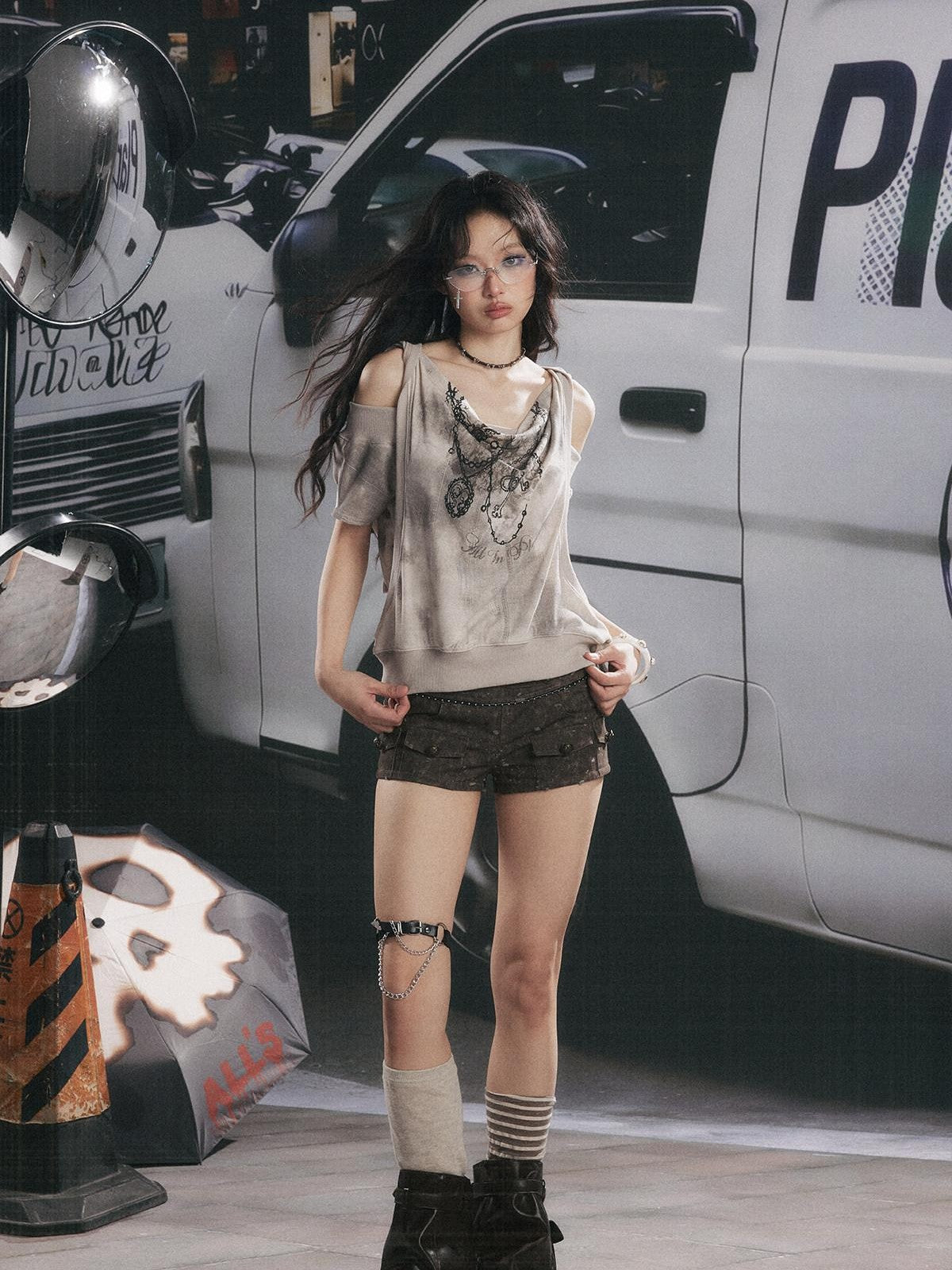 ALL iN plan Distressed Button Fly Punk Low Waist Cotton Women&
