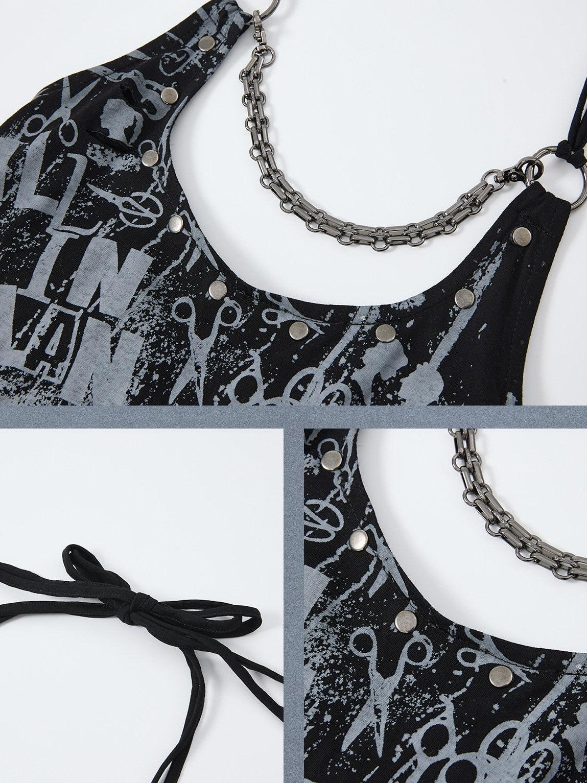 ALL iN plan Distressed Chain Trim Letter Print U Neck Slim Women&