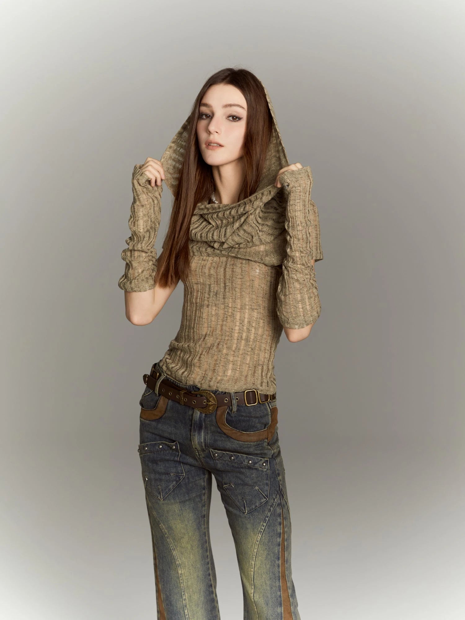 Distressed Knit Crop Top With Removable Sleeves