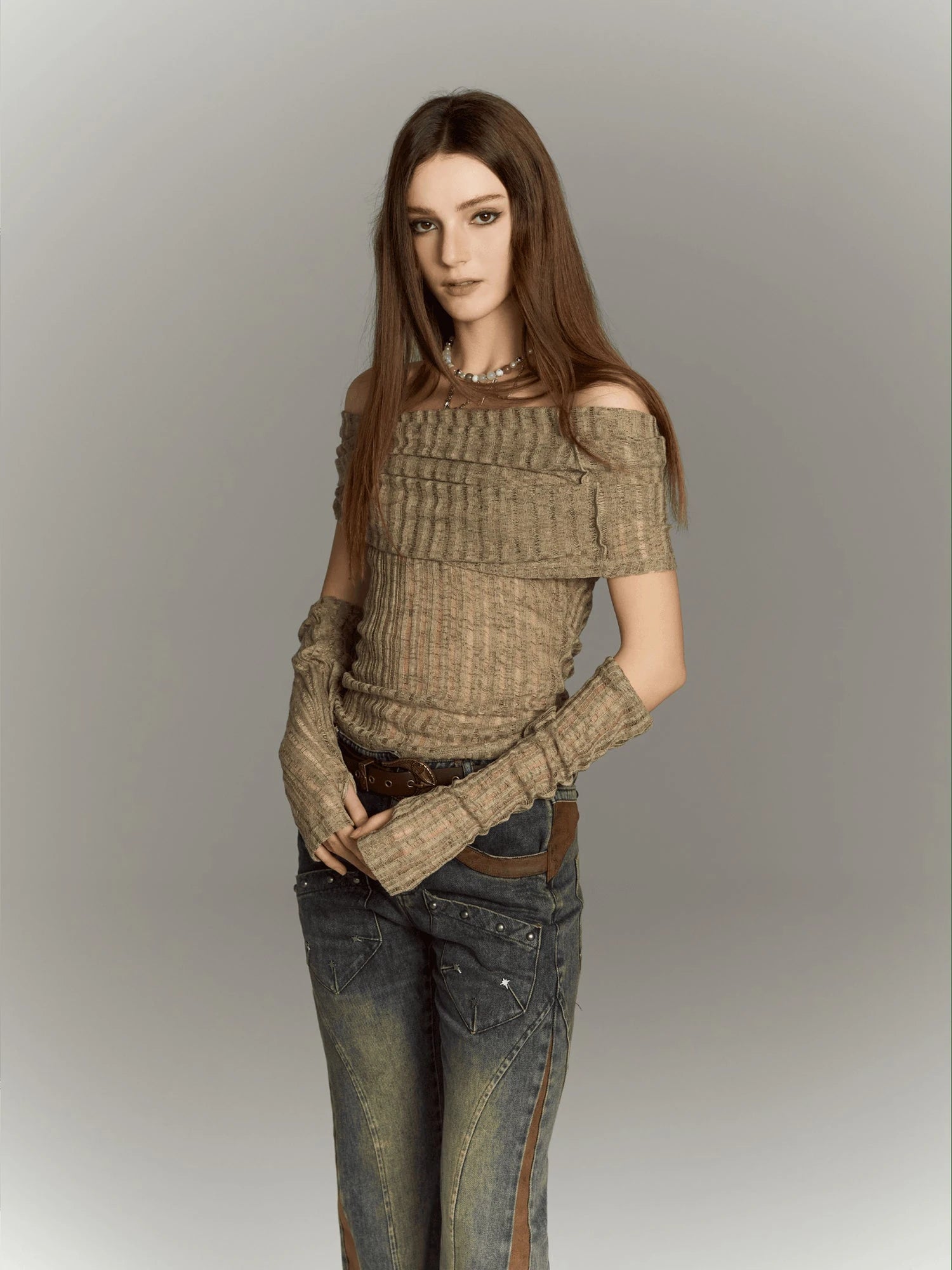 Distressed Knit Crop Top With Removable Sleeves