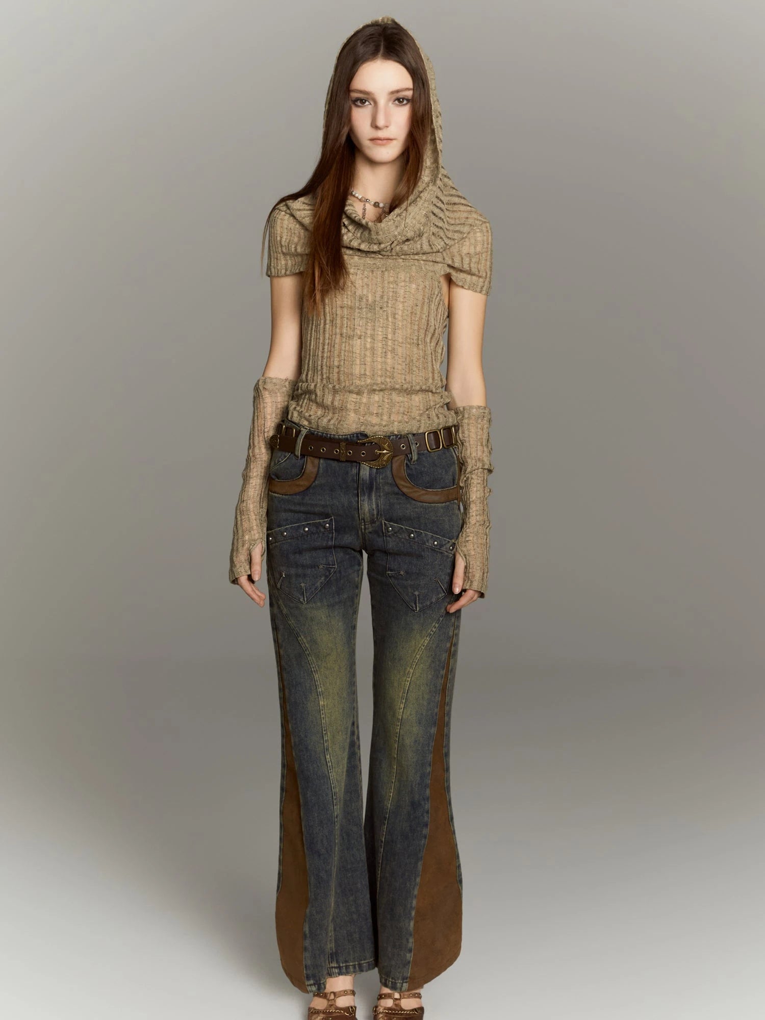 Distressed Knit Crop Top With Removable Sleeves