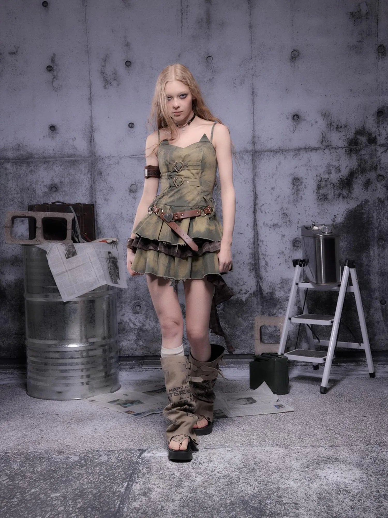 Gear-Bite Lace Trim Denim Mini Dress