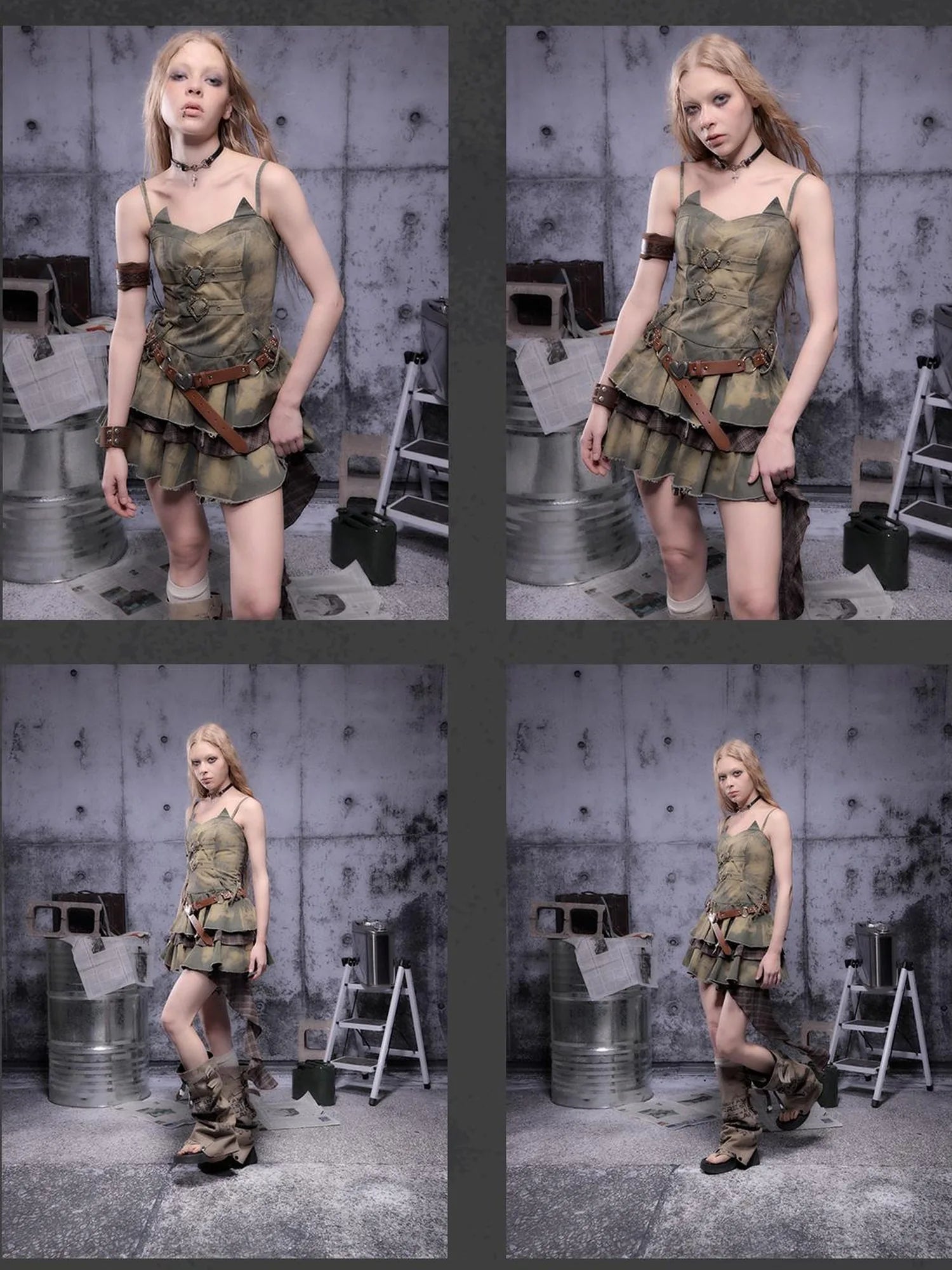 Gear-Bite Lace Trim Denim Mini Dress