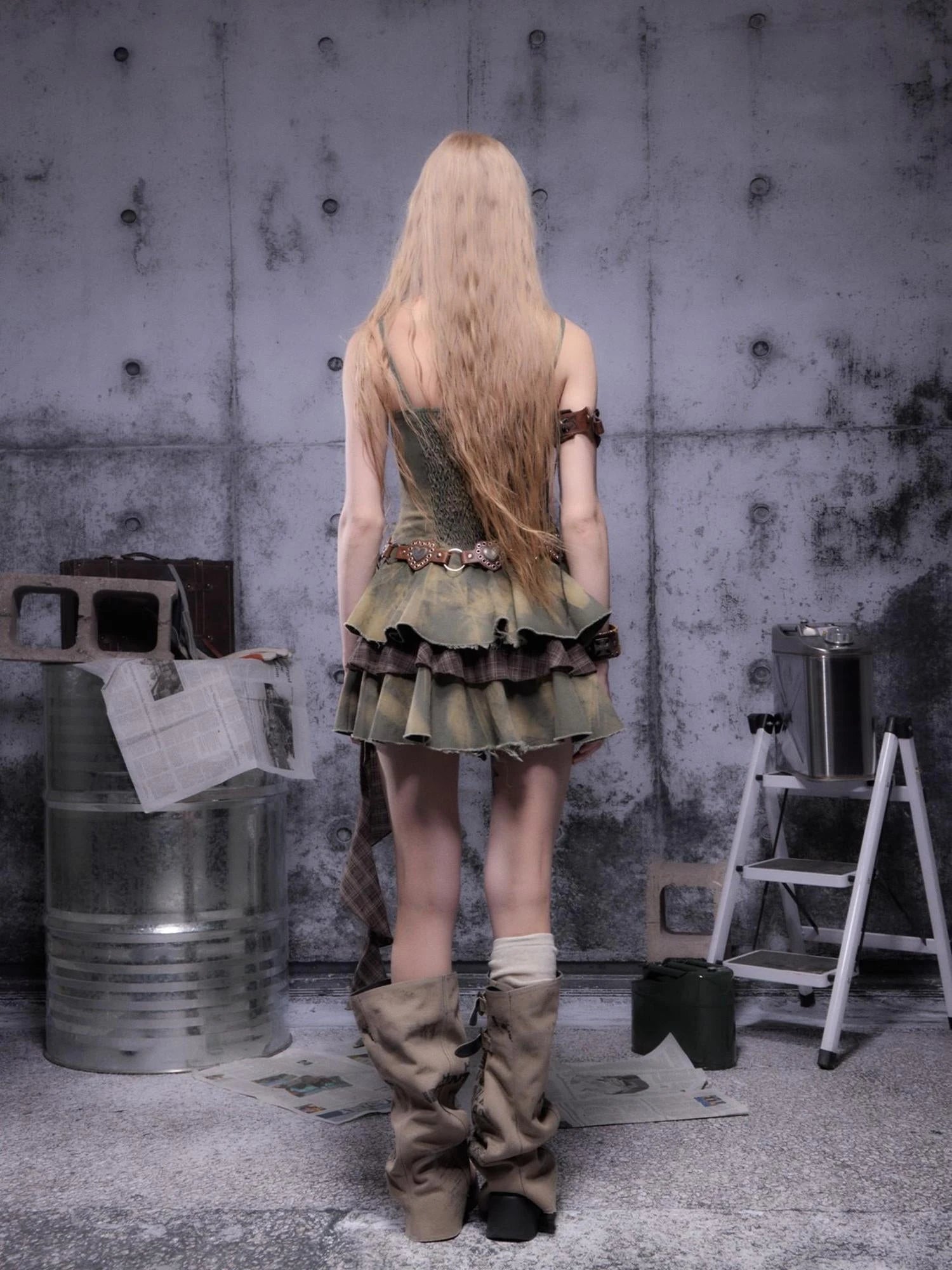 Gear-Bite Lace Trim Denim Mini Dress