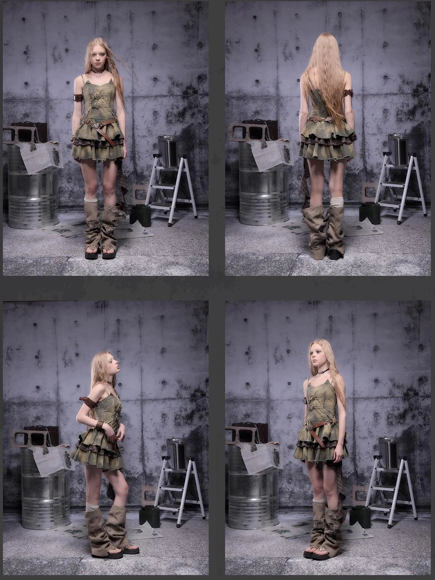 Gear-Bite Lace Trim Denim Mini Dress