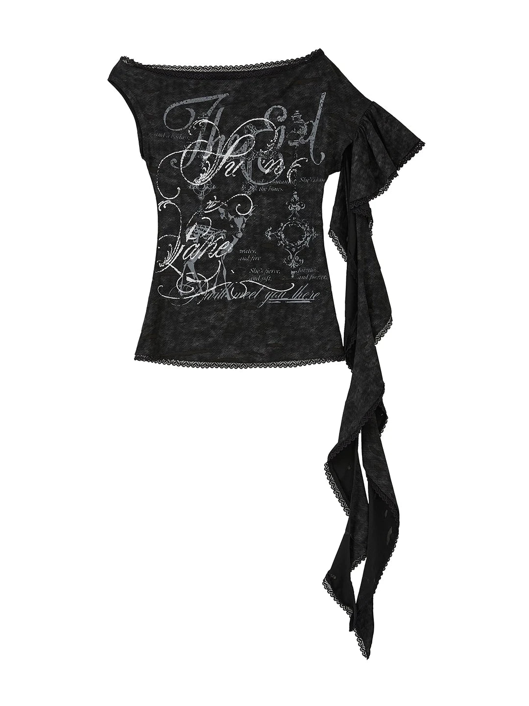 Gear Bite Marks Asymmetrical Punk Print V Neck T Shirt Long Sleeve