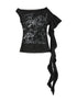 Gear Bite Marks Asymmetrical Punk Print V Neck T Shirt Long Sleeve