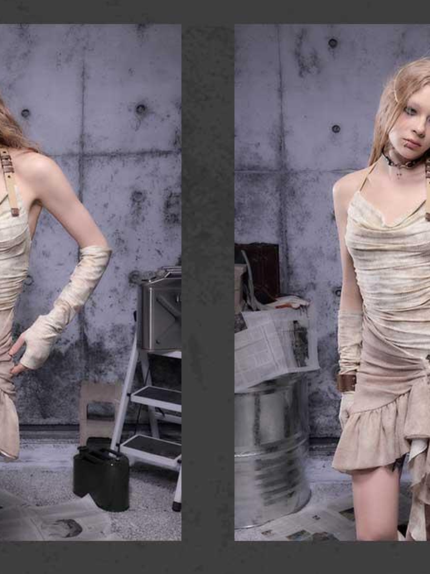 ALL iN plan Gear Bite Marks Asymmetry Mini Dress