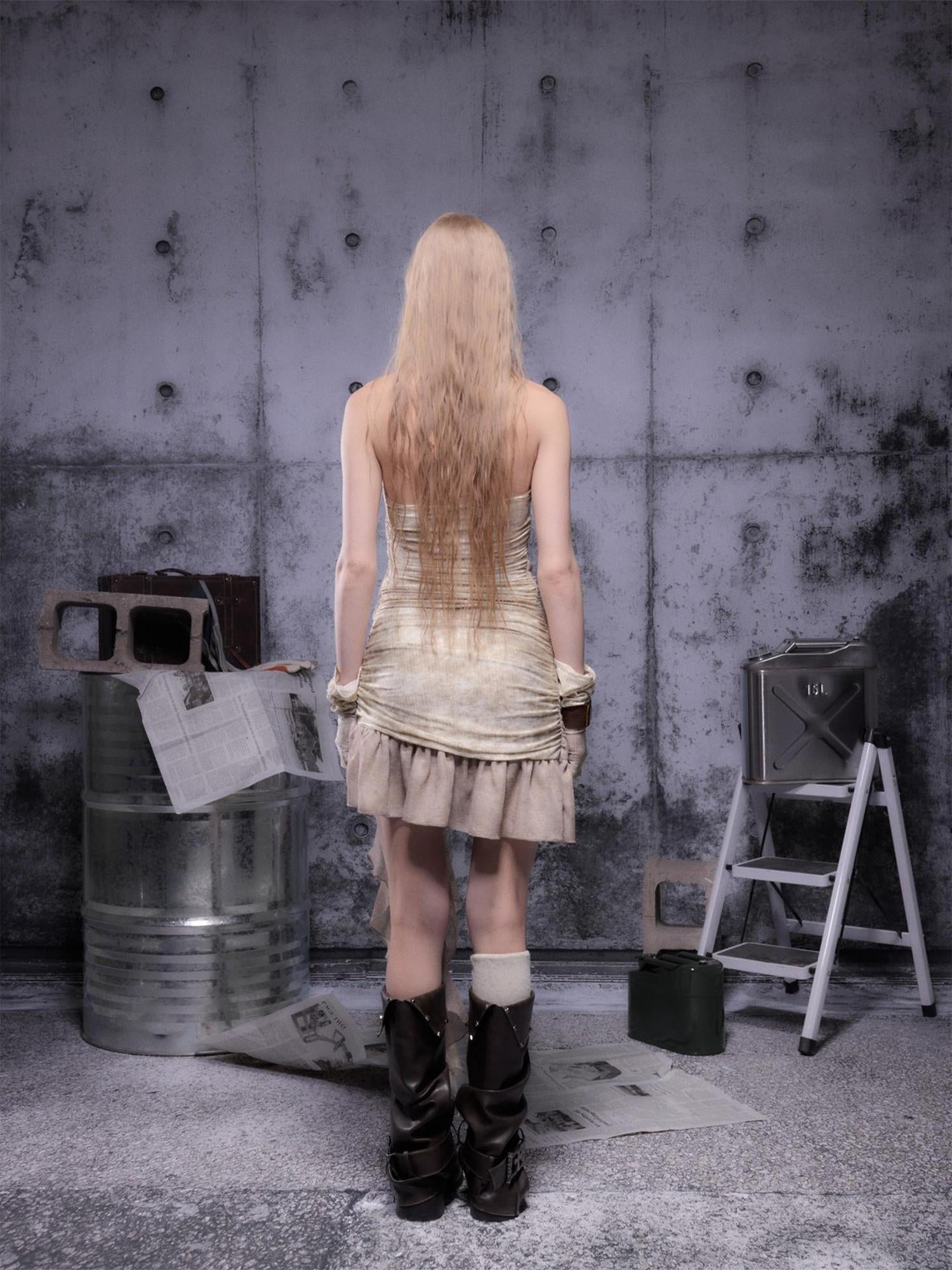 ALL iN plan Gear Bite Marks Asymmetry Mini Dress