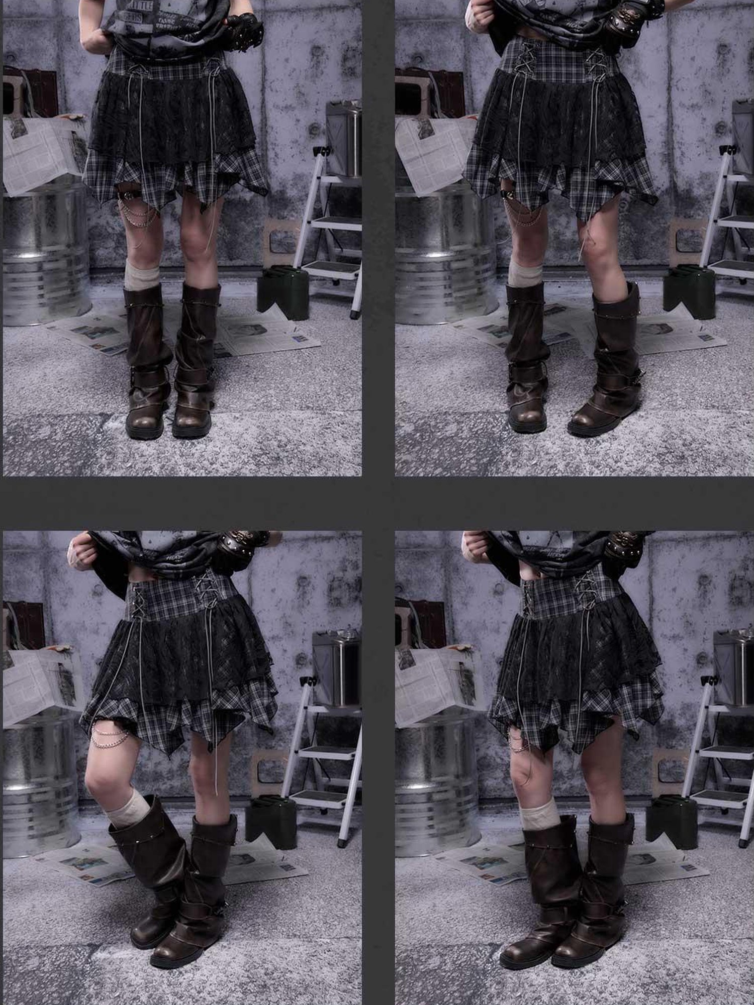 ALL iN plan Gear Bite Mesh Lace Punk Mini Skirt