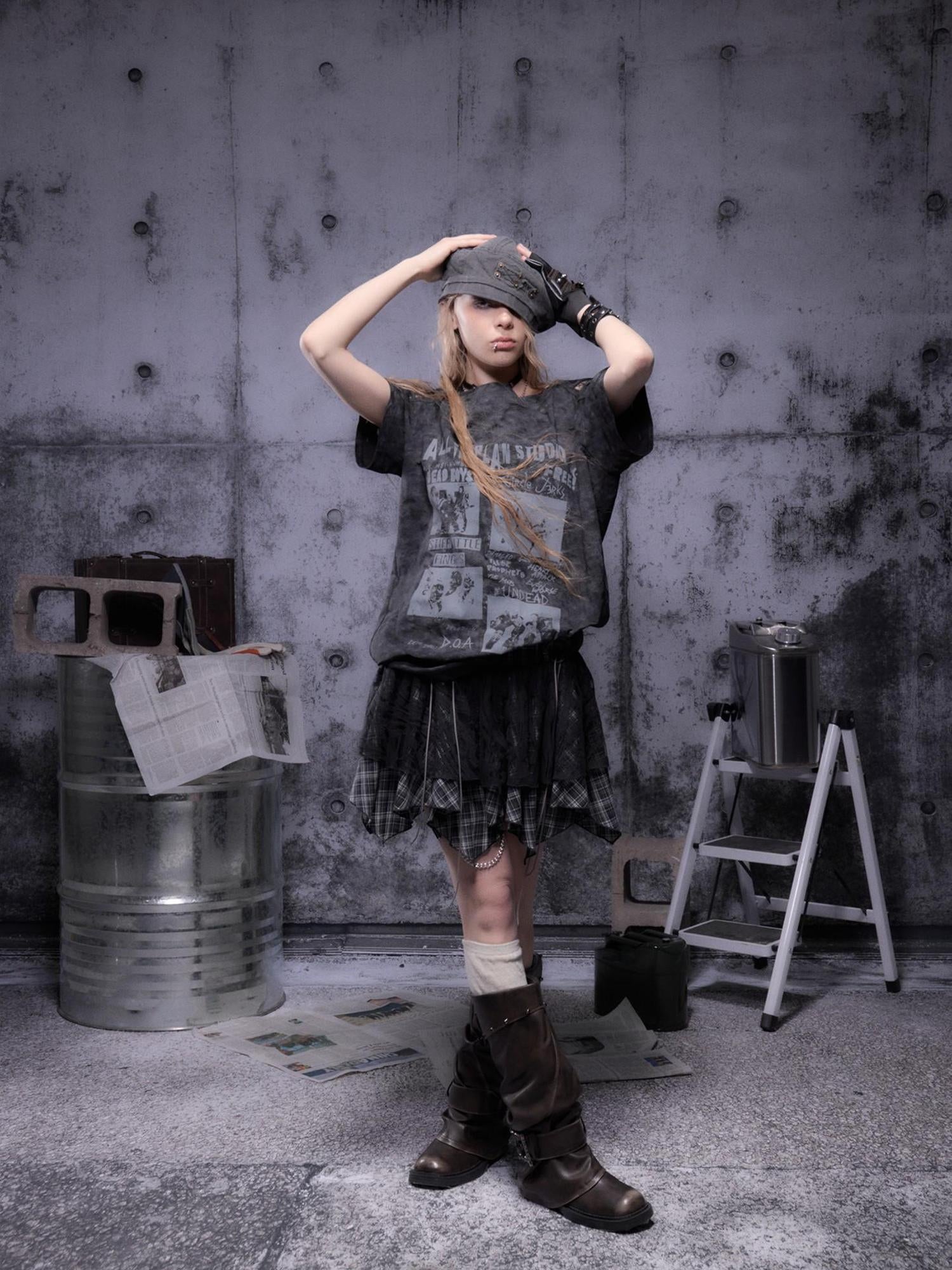 ALL iN plan Gear Bite Mesh Lace Punk Mini Skirt