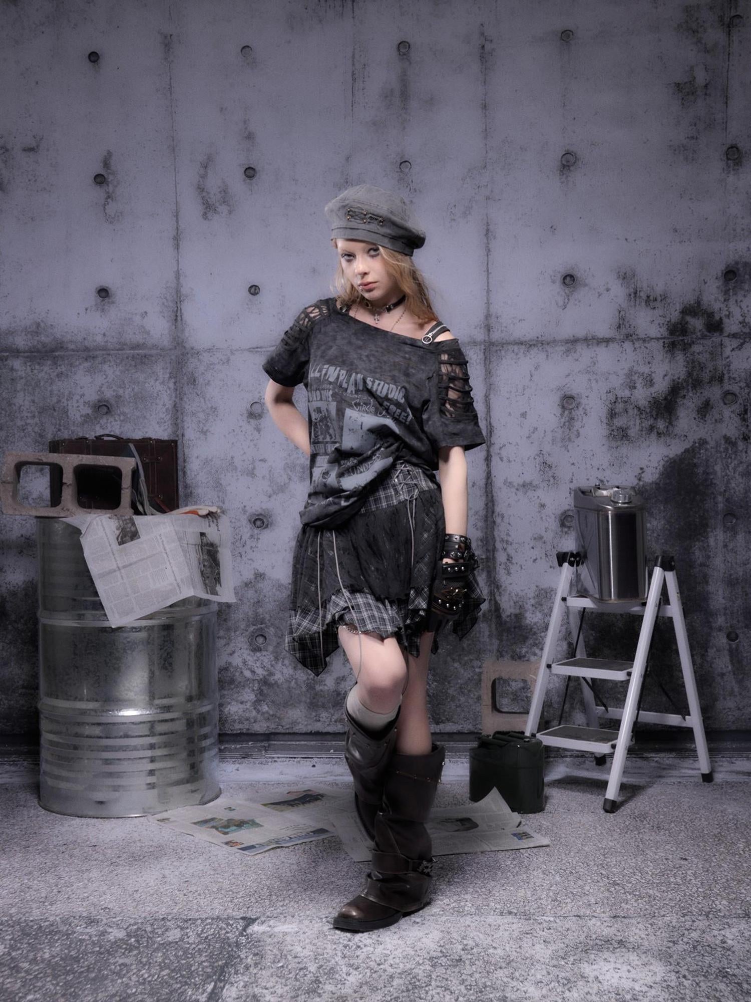ALL iN plan Gear Bite Mesh Lace Punk Mini Skirt