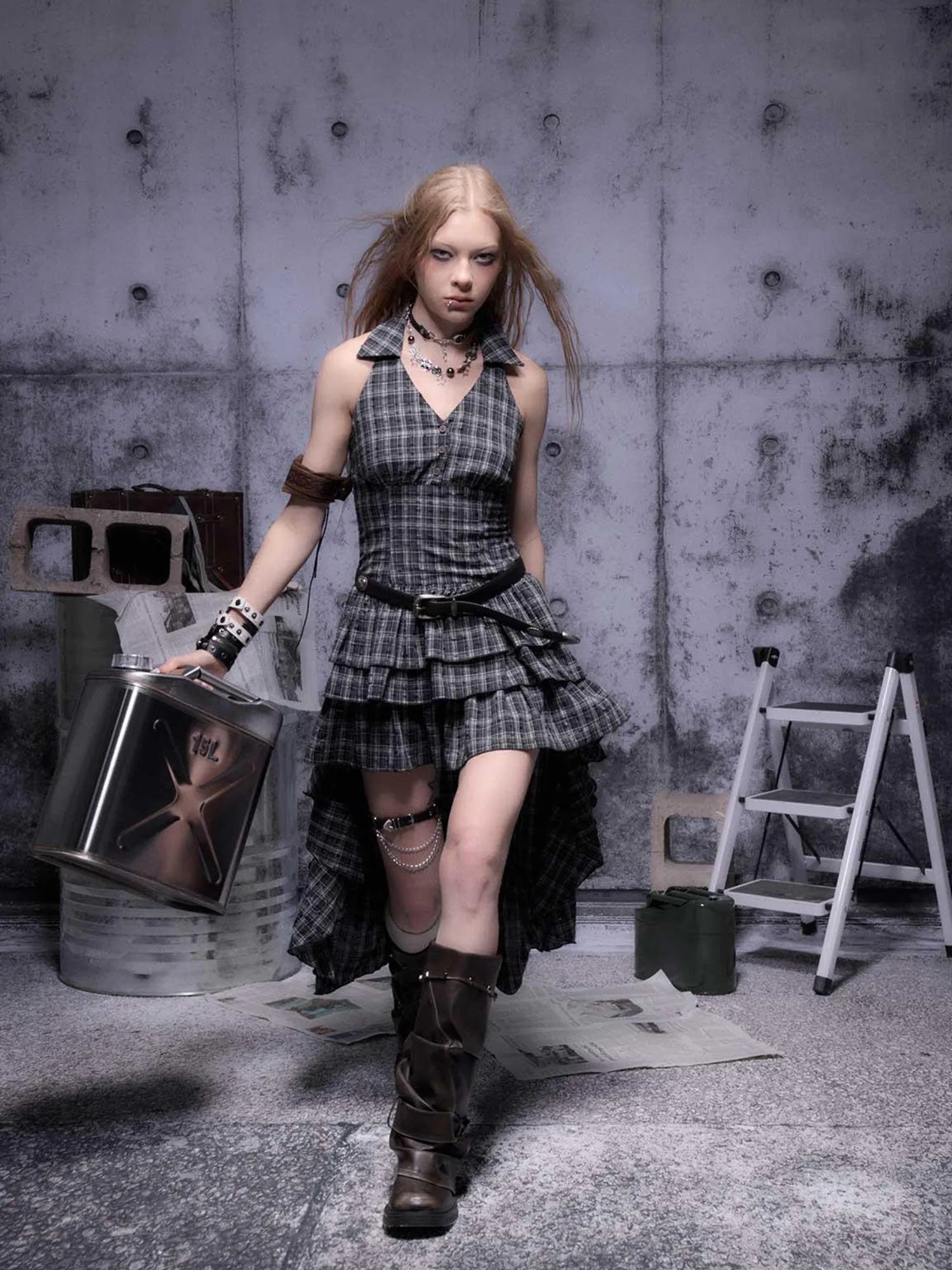 Gear Marked Asymmetrical Punk Neckholder Dress