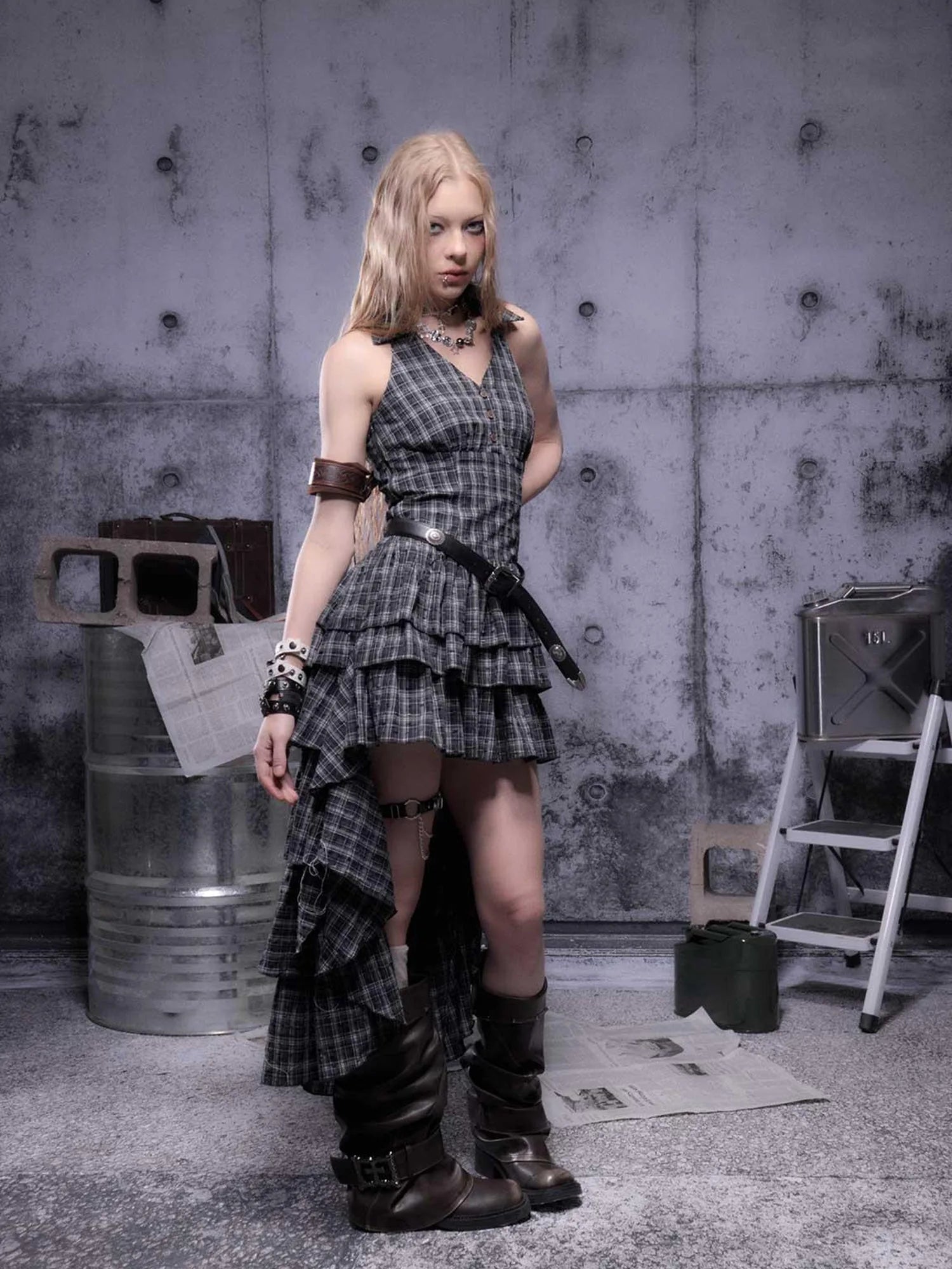 Gear Marked Asymmetrical Punk Neckholder Dress