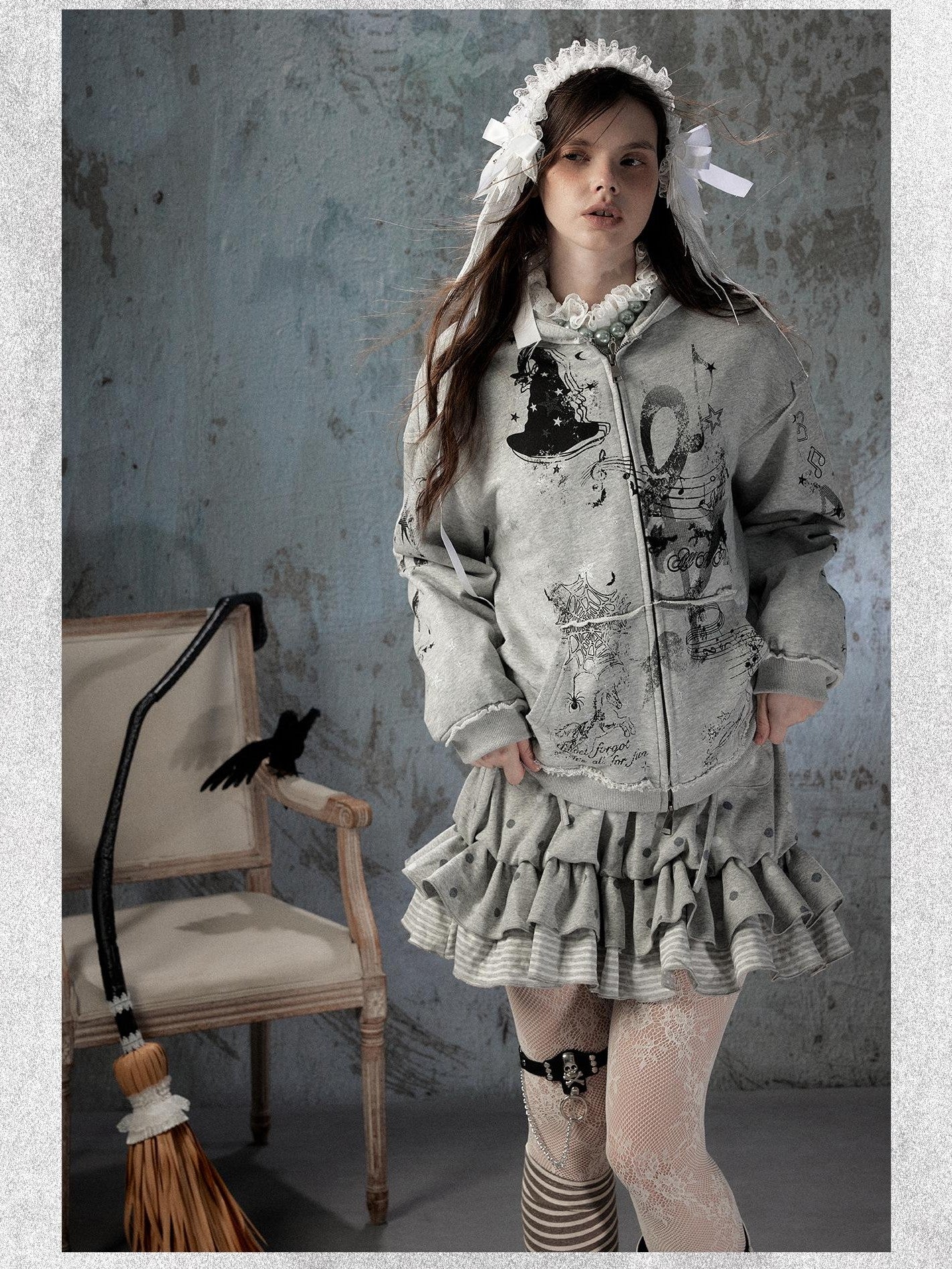 ALL iN plan Gray Detachable Hood Oversized Loose Women&