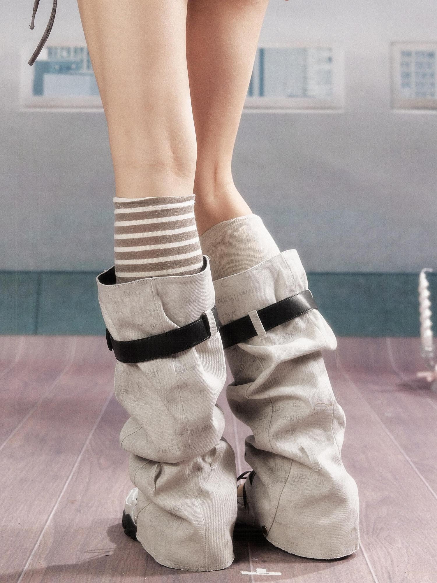ALL iN plan Height Increasing Lace Up High Top Round Toe Grey Women Pu Sole Boots