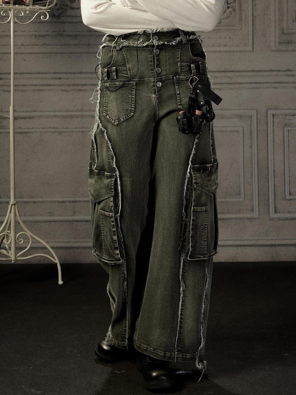 ALL iN plan High Waist Distressed Wide-leg Jeans Women&