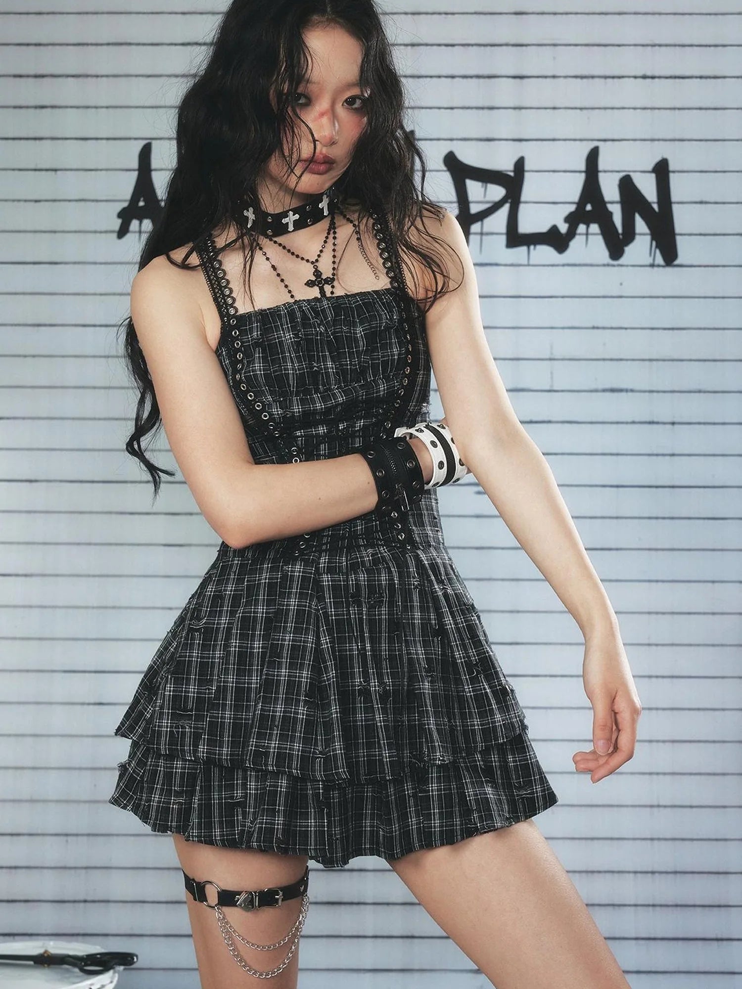 Industrial Punk Welded Mini Dress With Lacing
