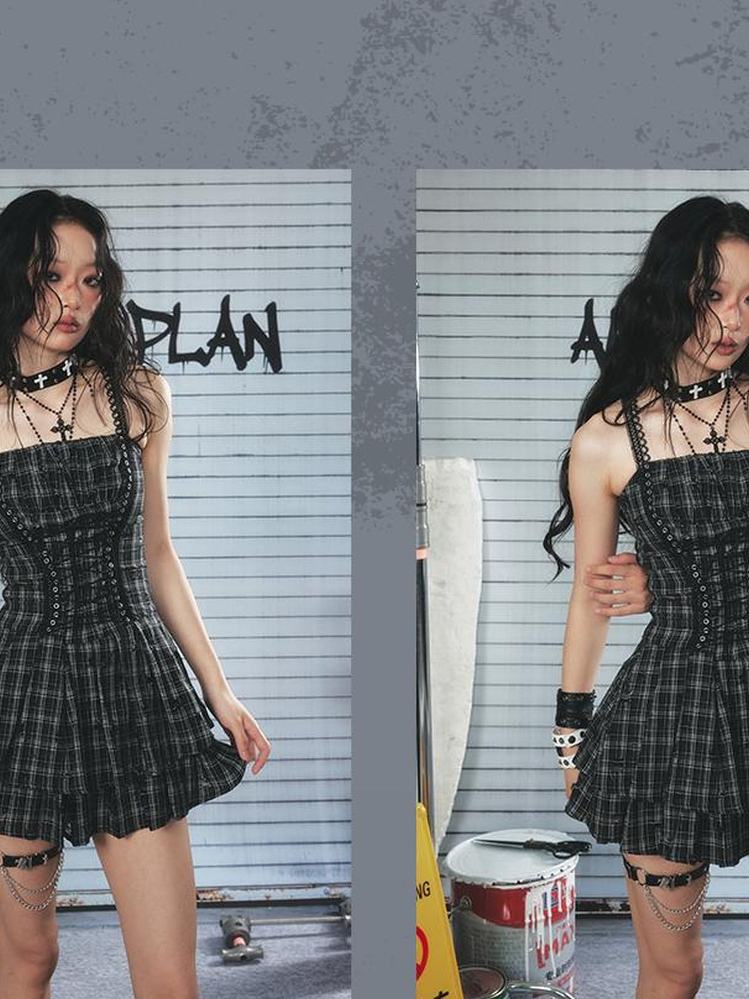 ALL iN plan Industrial Punk Welded Mini Dress With Lacing