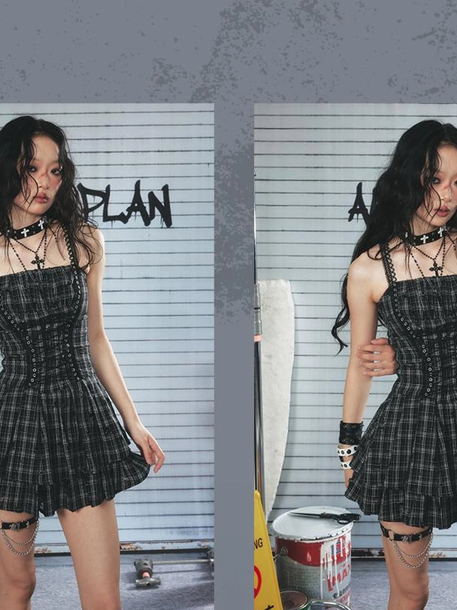 Industrial Punk Welded Mini Dress With Lacing