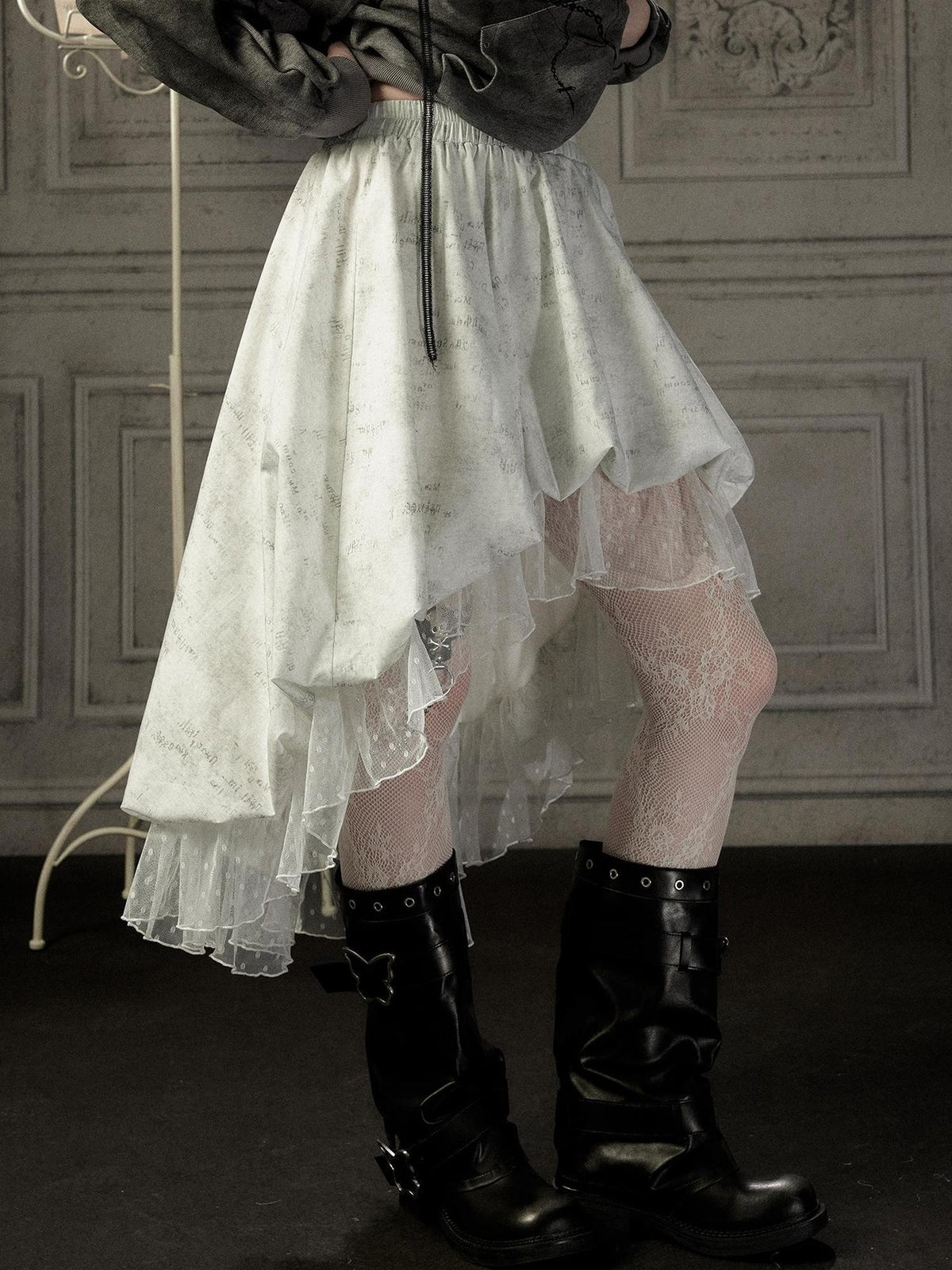 ALL iN plan Ivory Lace Irregular Tiered Smocked Waist Women&