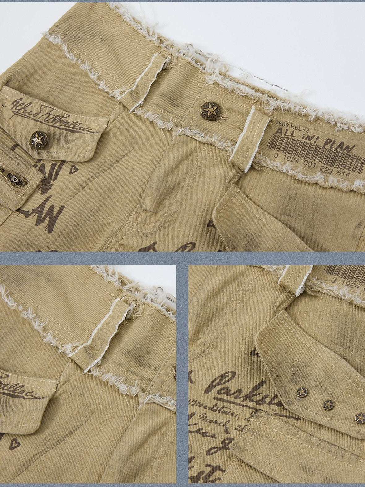 ALL iN plan Khaki Distressed Double Layer Waist Utility Women&