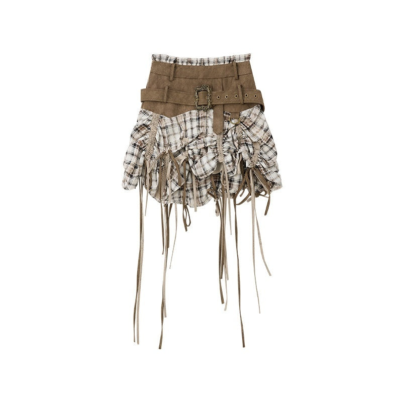 ALL_iN_plan_Khaki_Plaid_Patchwork_Wide_Waistband_Long_Ribbon_Women&