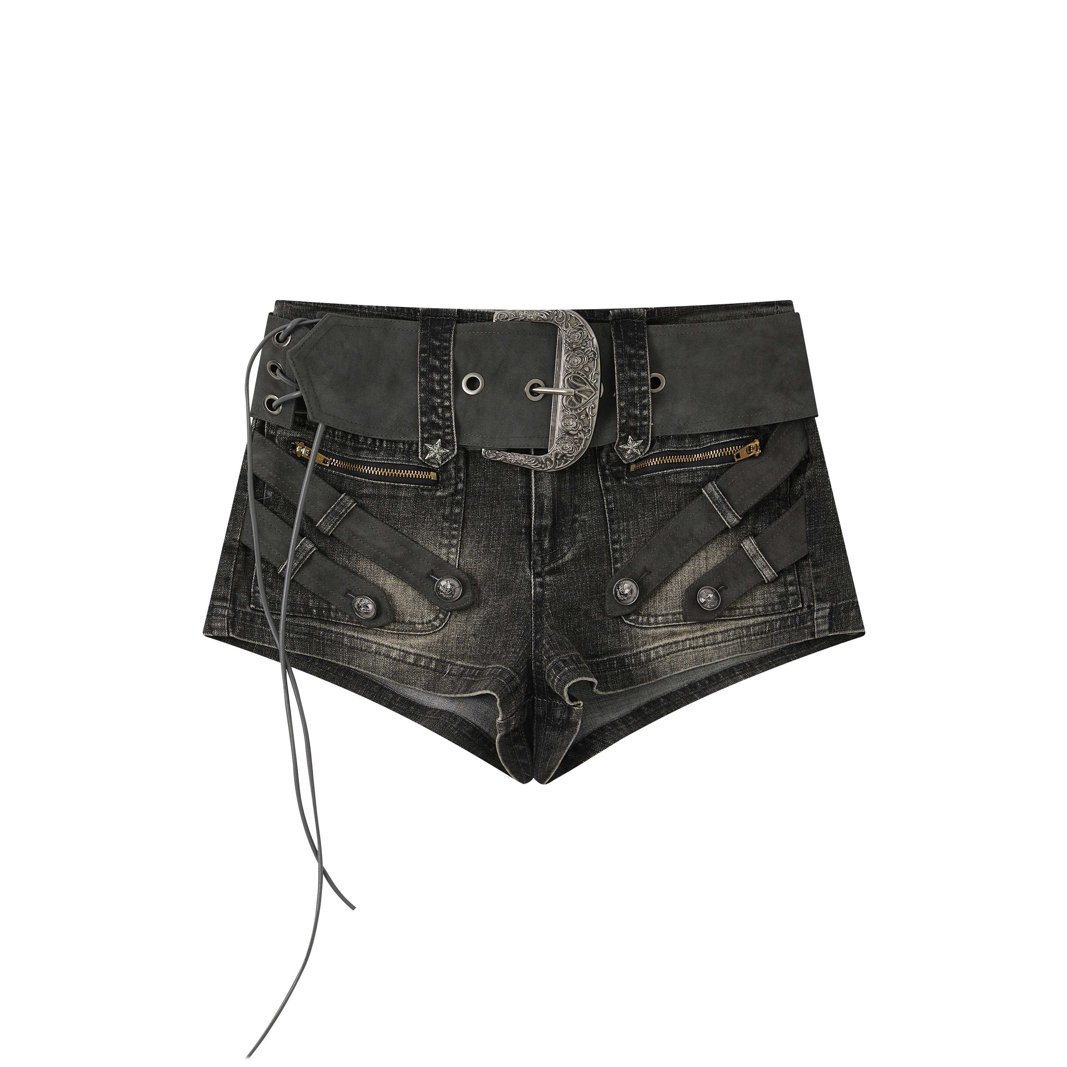 ALL_iN_plan_Khaki_Ultra_Short_Low_Waist_Buckle_Pocket_Women&