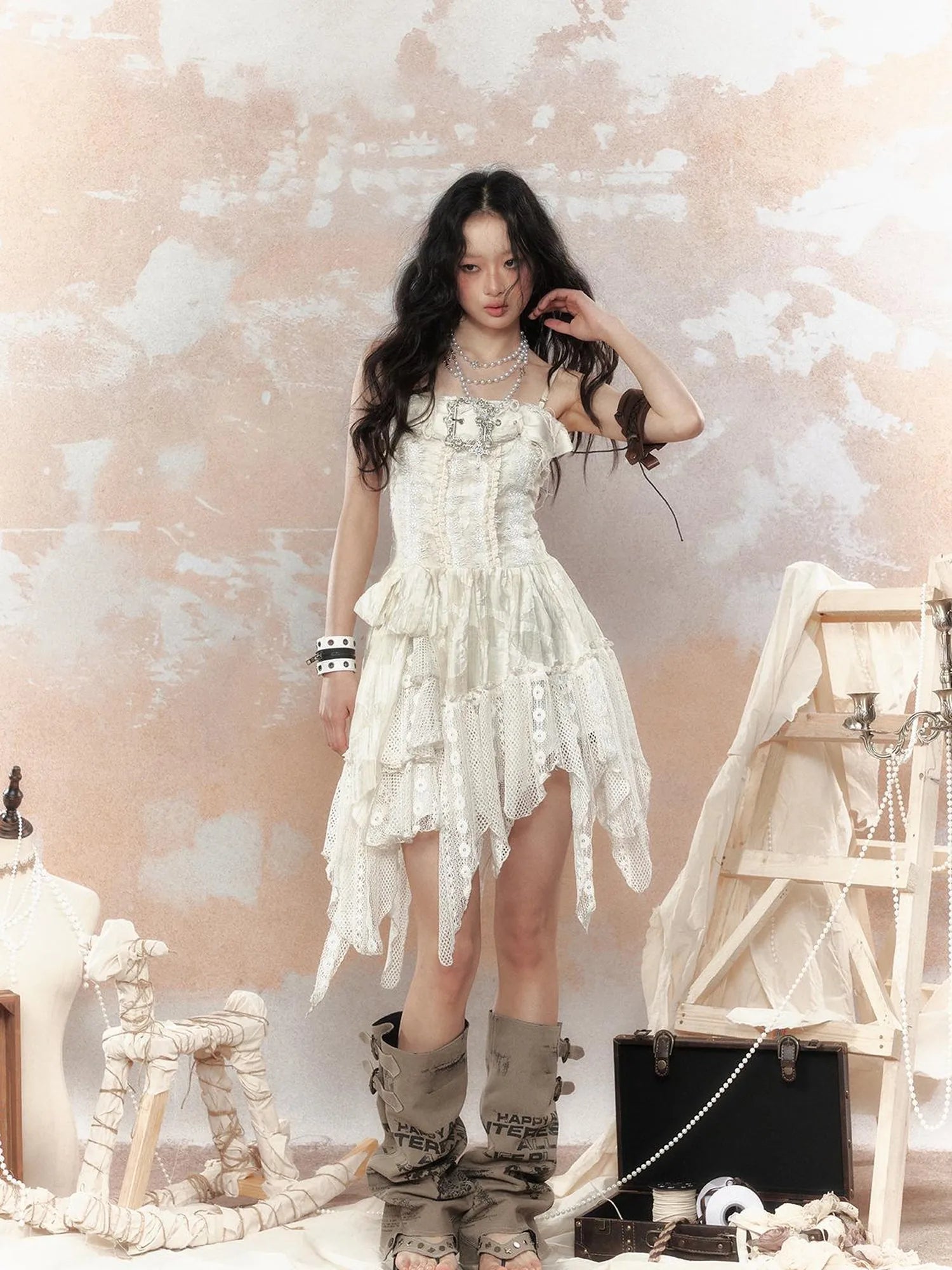 Lace Trimmed Asymmetrical Bustier Dress