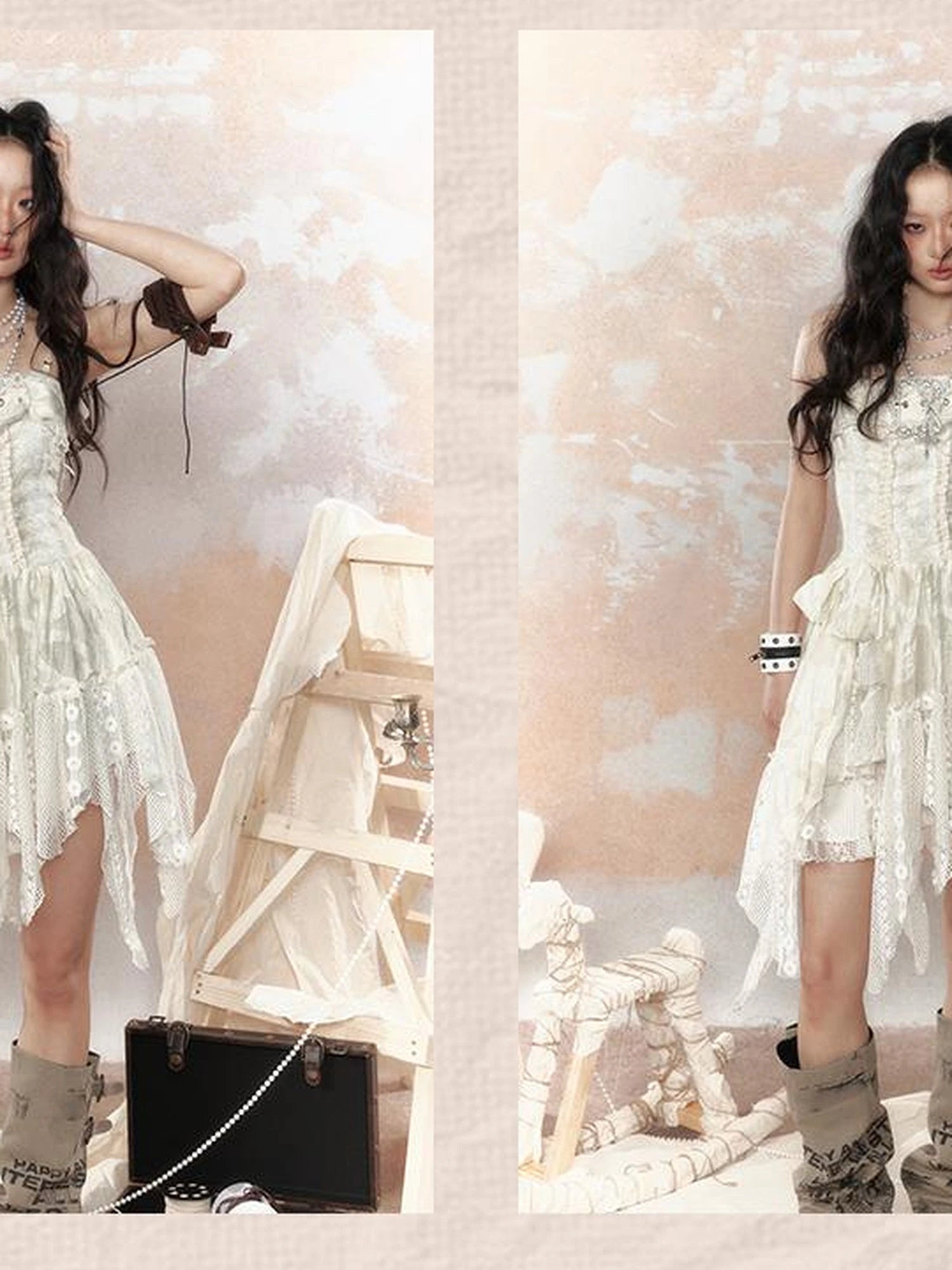 Lace Trimmed Asymmetrical Bustier Dress