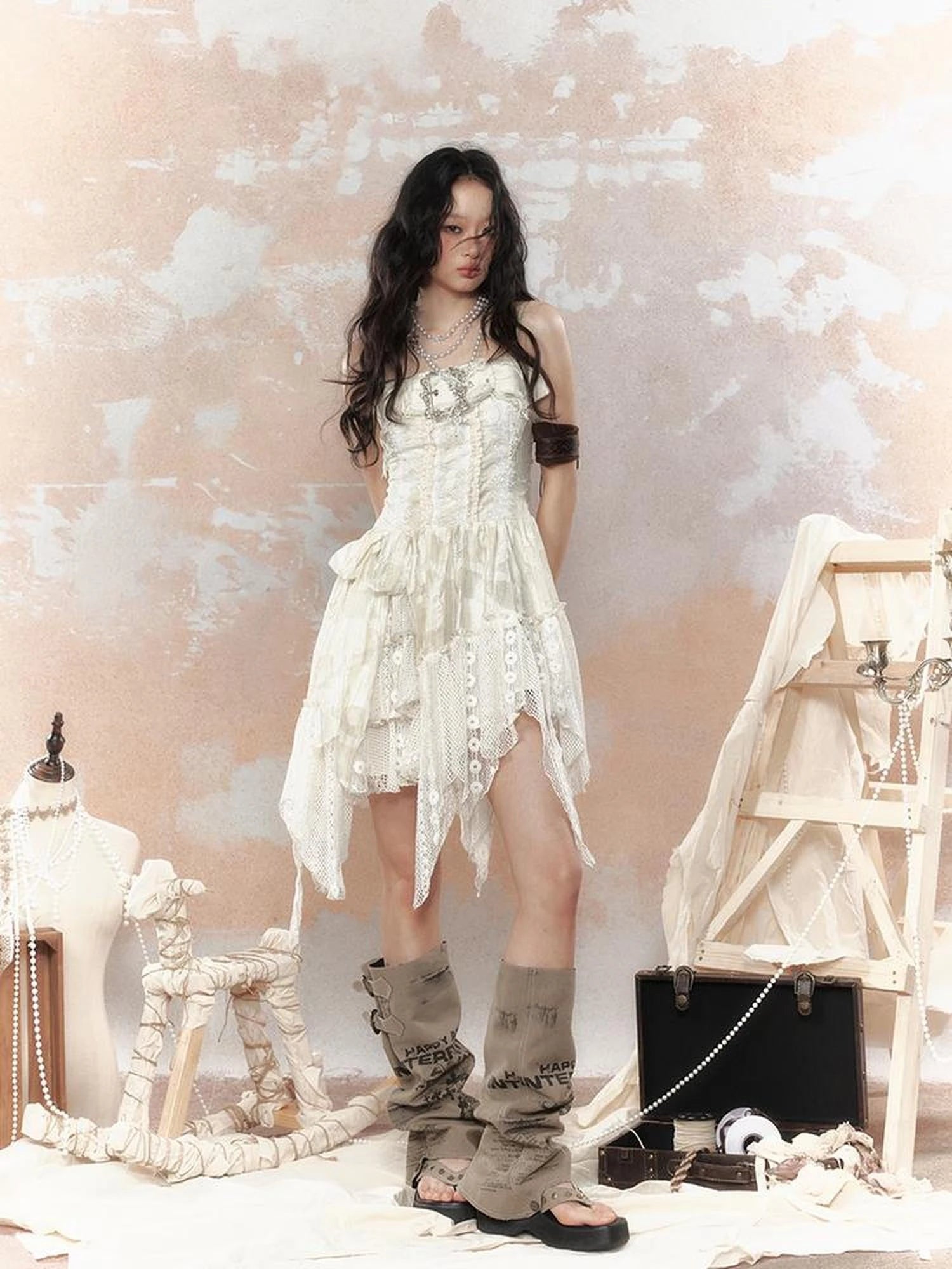 Lace Trimmed Asymmetrical Bustier Dress