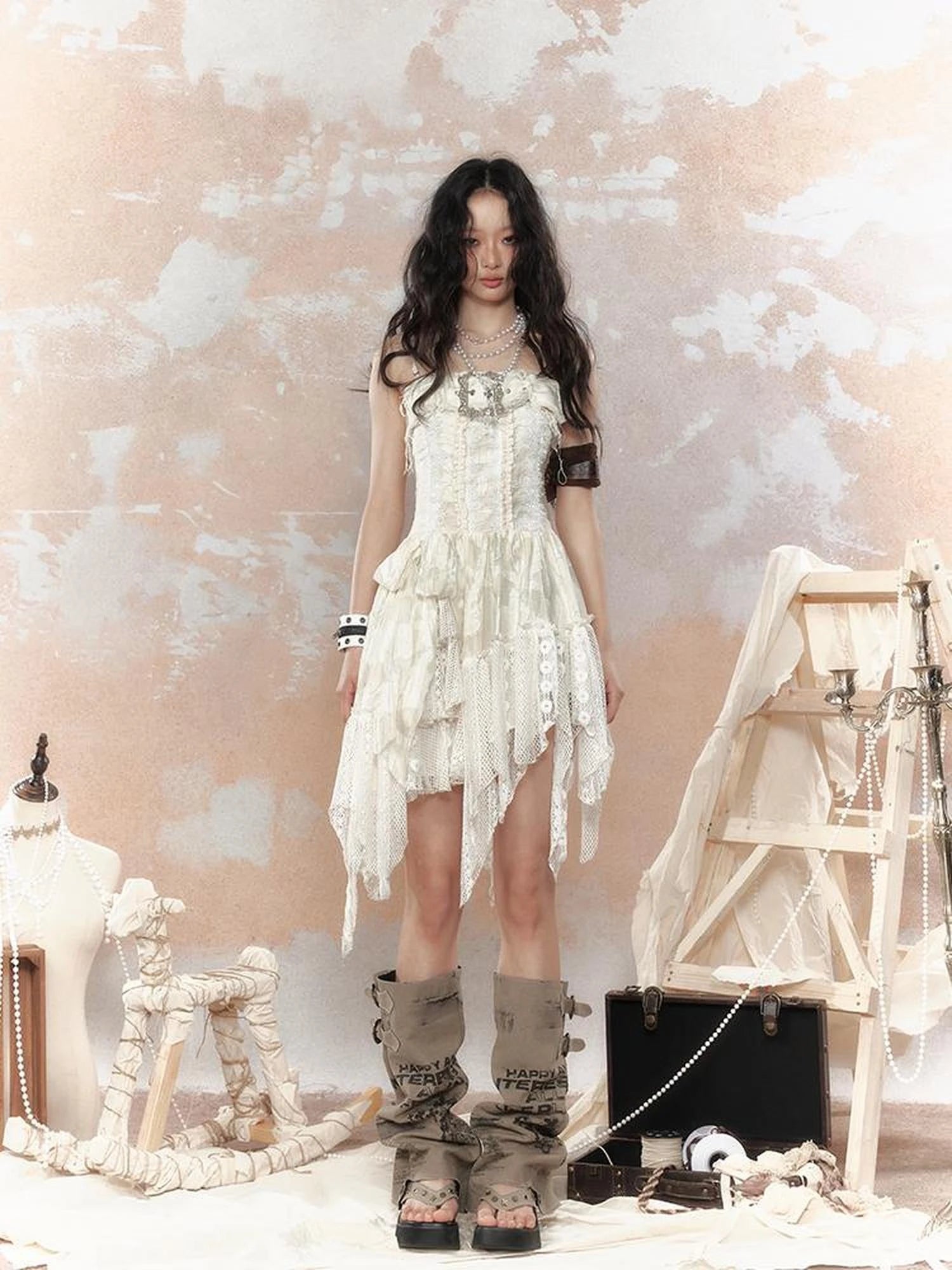 Lace Trimmed Asymmetrical Bustier Dress