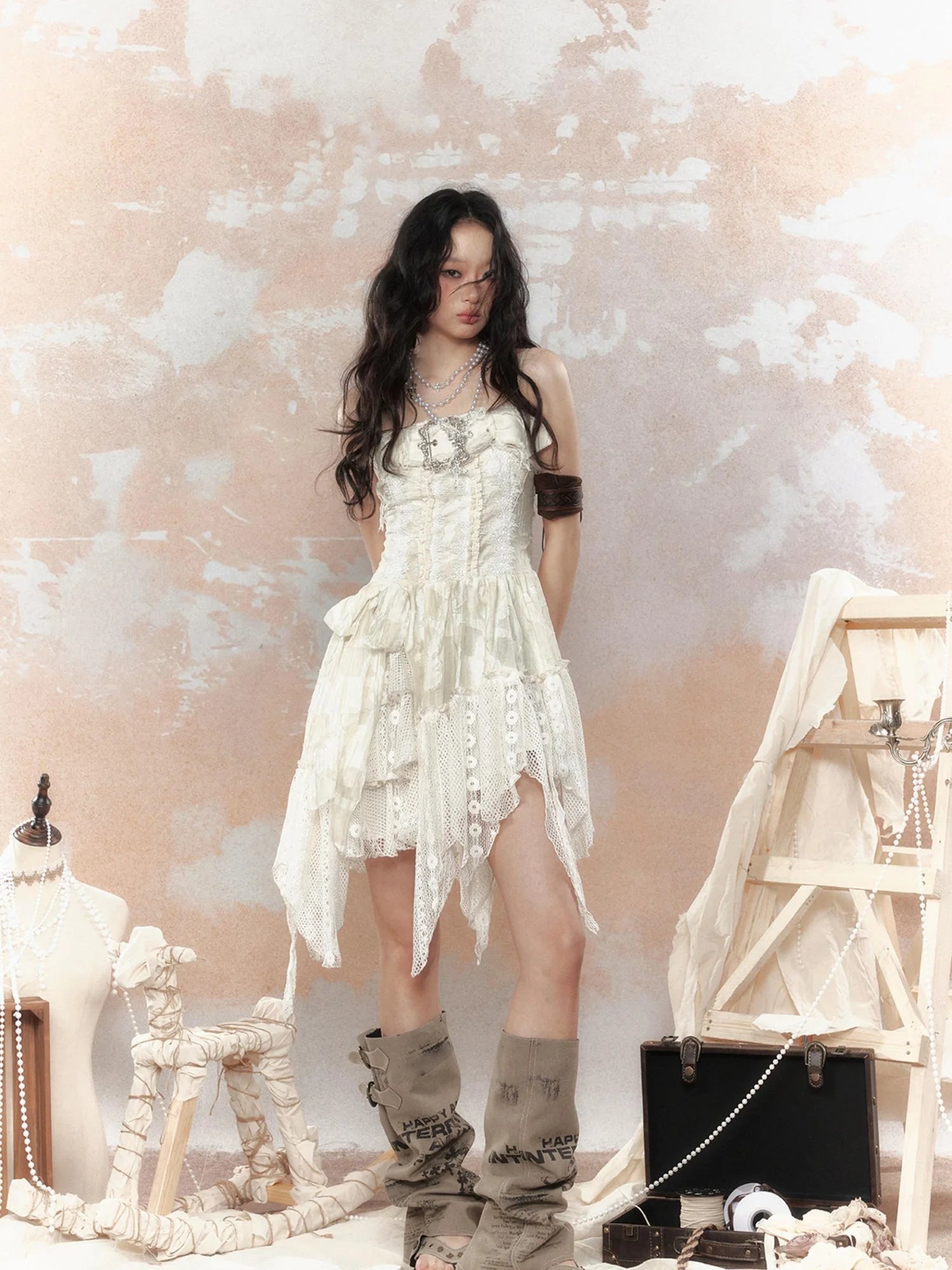 Lace Trimmed Asymmetrical Bustier Dress