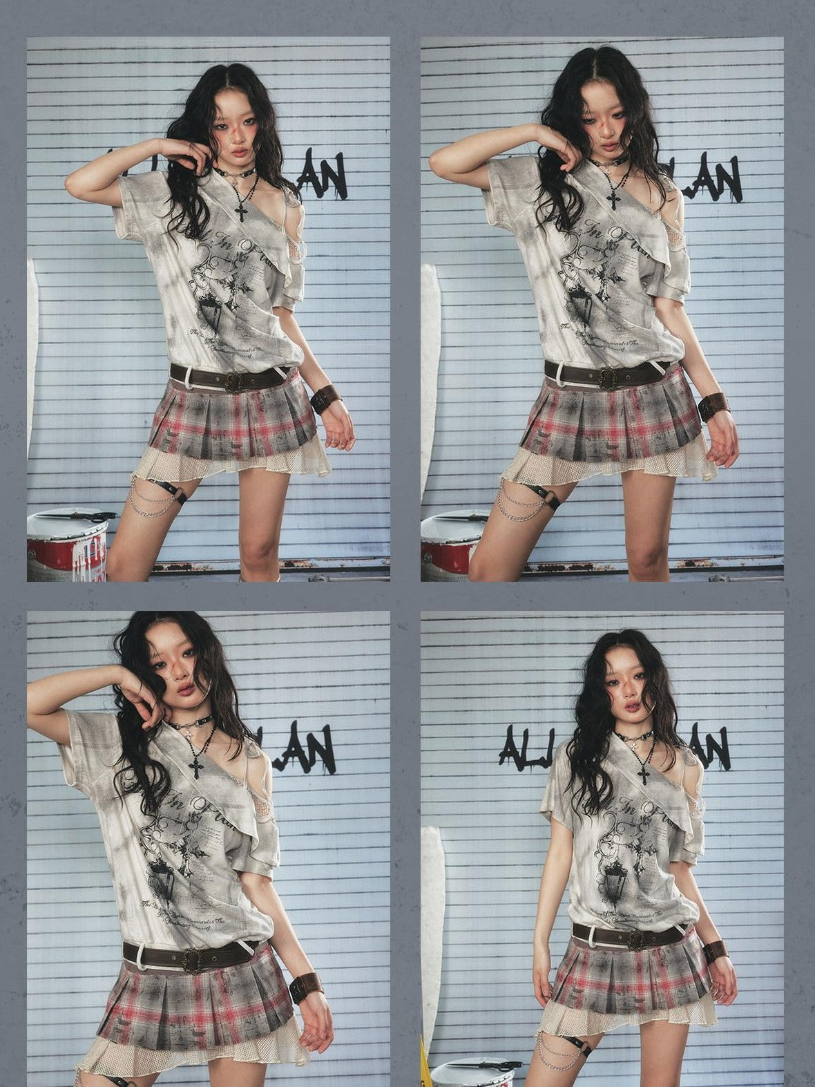 ALL iN plan Light Gray Spliced Print Asymmetric Women&