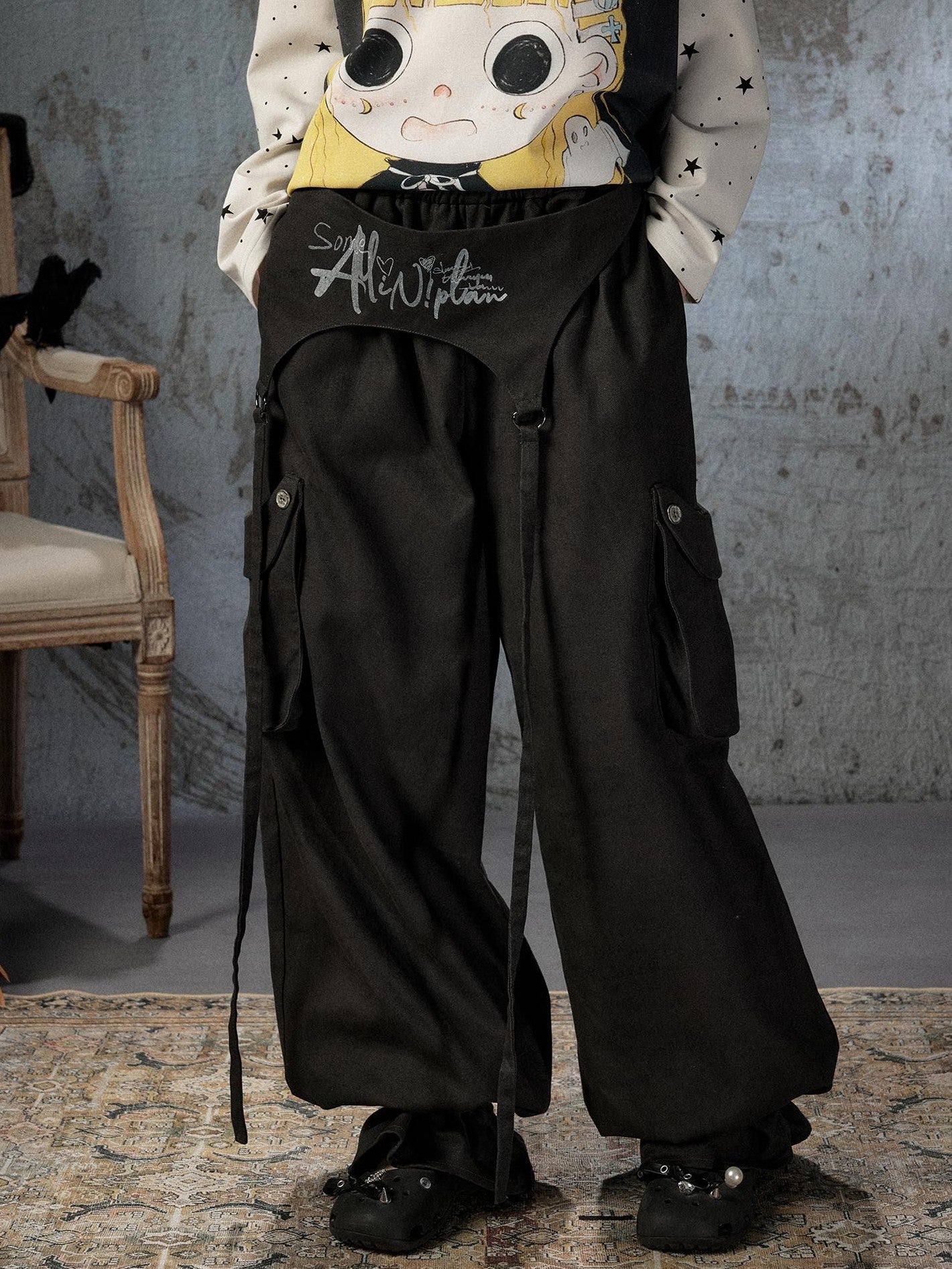 ALL iN plan Lightweight Double Waistband Tie Multiple Pockets Cuffed Women&