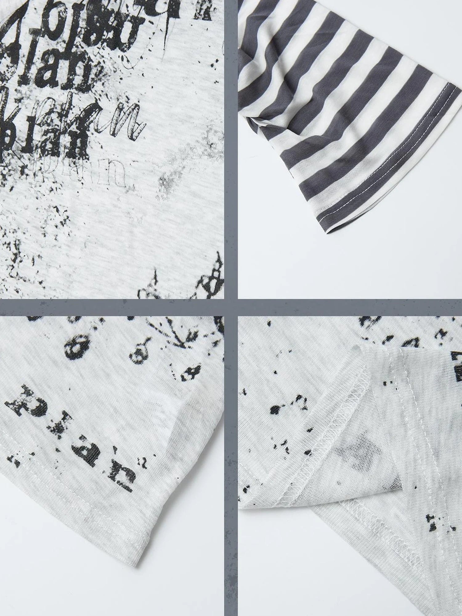 Long Sleeve Graphic Tee with Graffiti Print and Striped Cuffs
