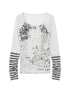 Long Sleeve Graphic Tee with Graffiti Print and Striped Cuffs